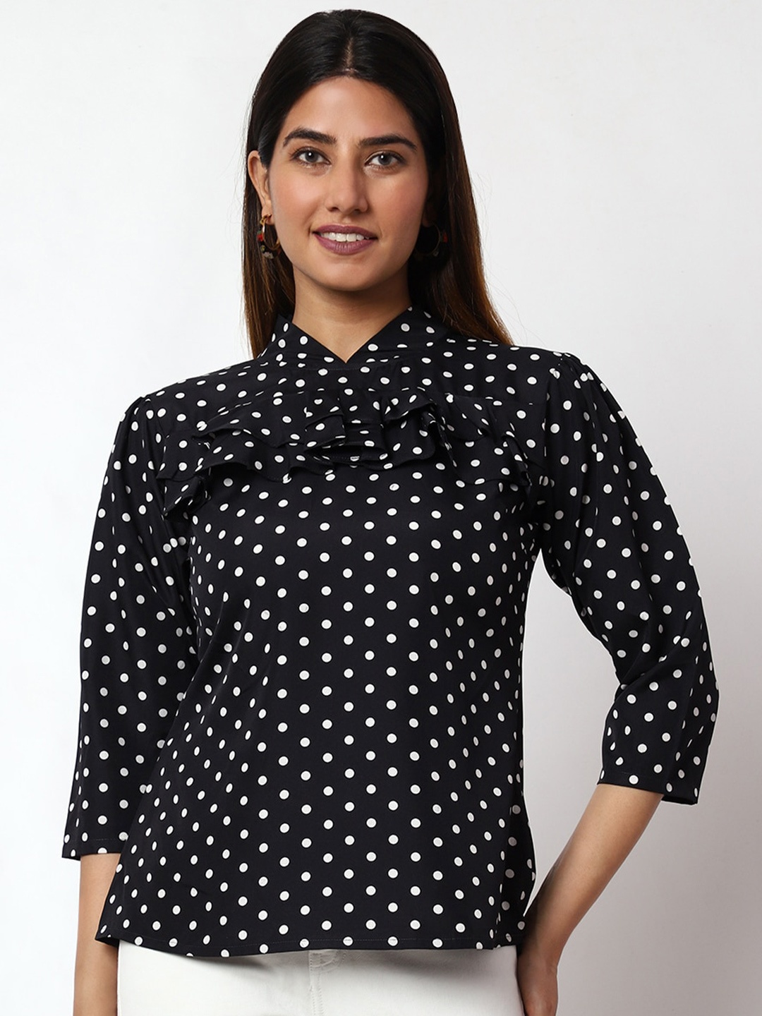 

Prettify Polka Dot Printed Top, Black