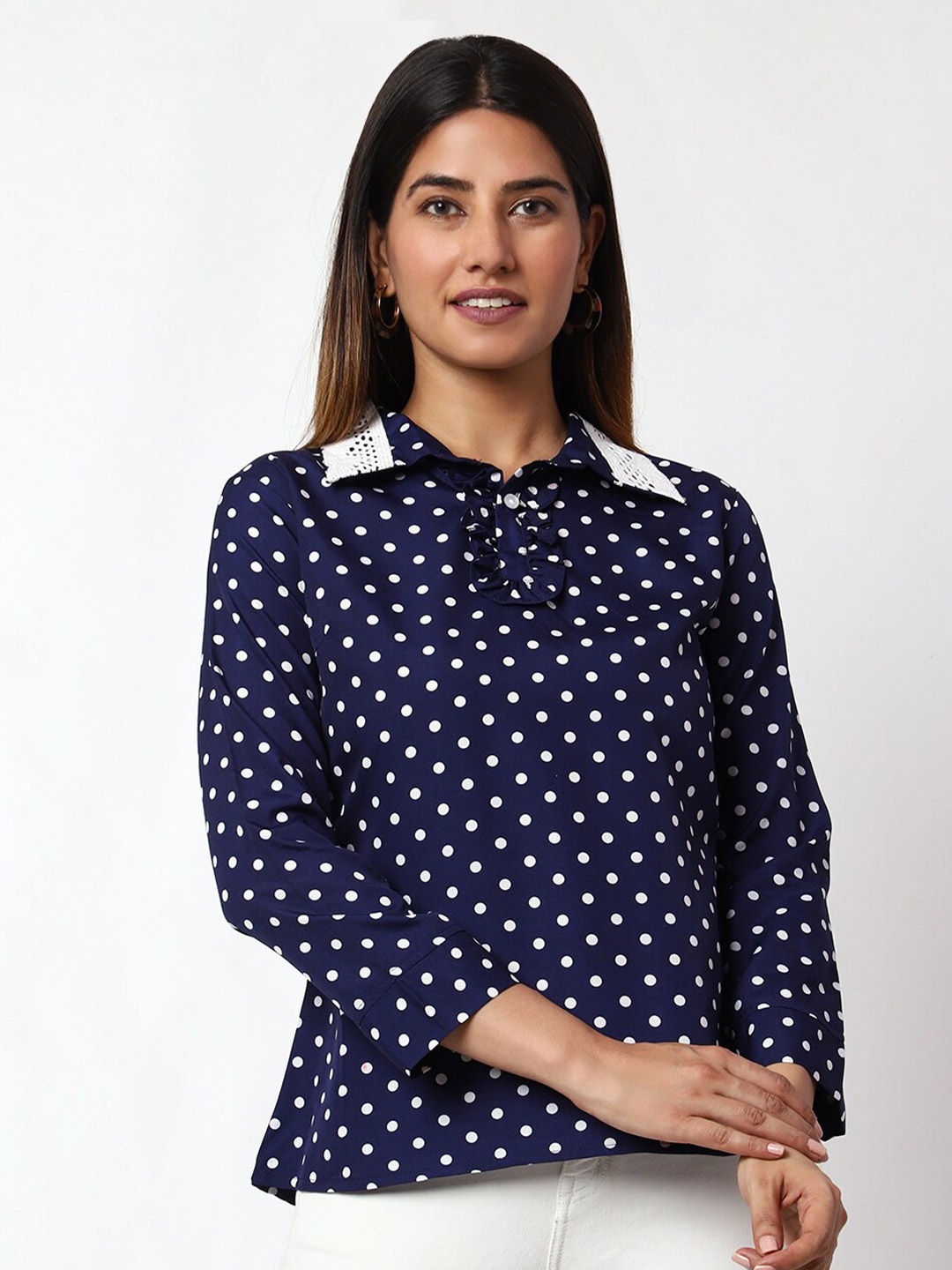 

Prettify Polka Dots Printed Regular Top, Navy blue