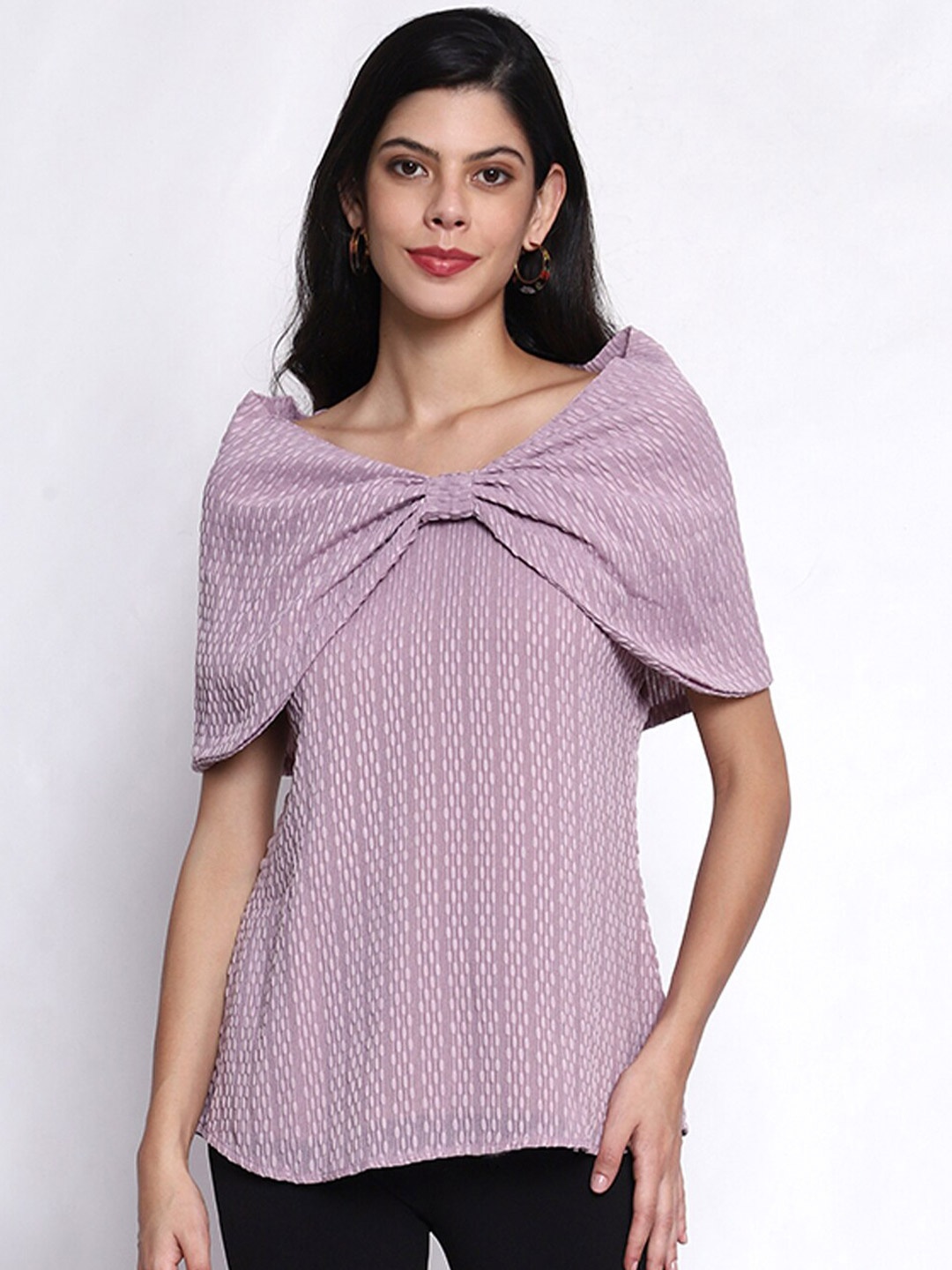 

Prettify Self Design Cape Sleeves Top, Purple