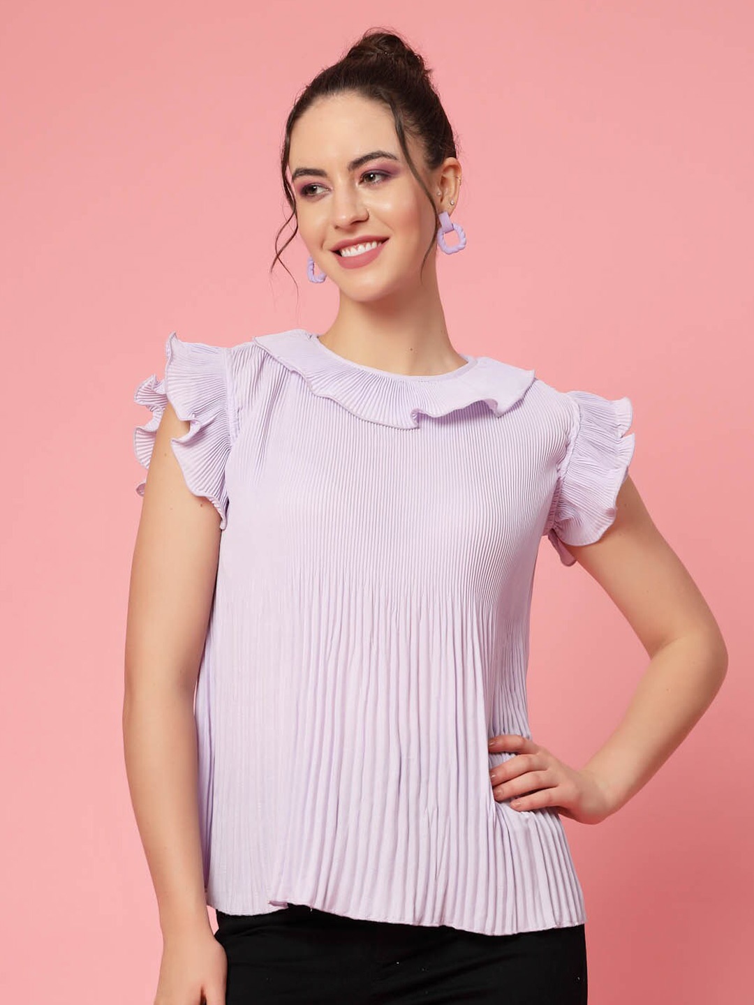 

plusS Flutter Sleeve Ruffles Regular Top, Lavender