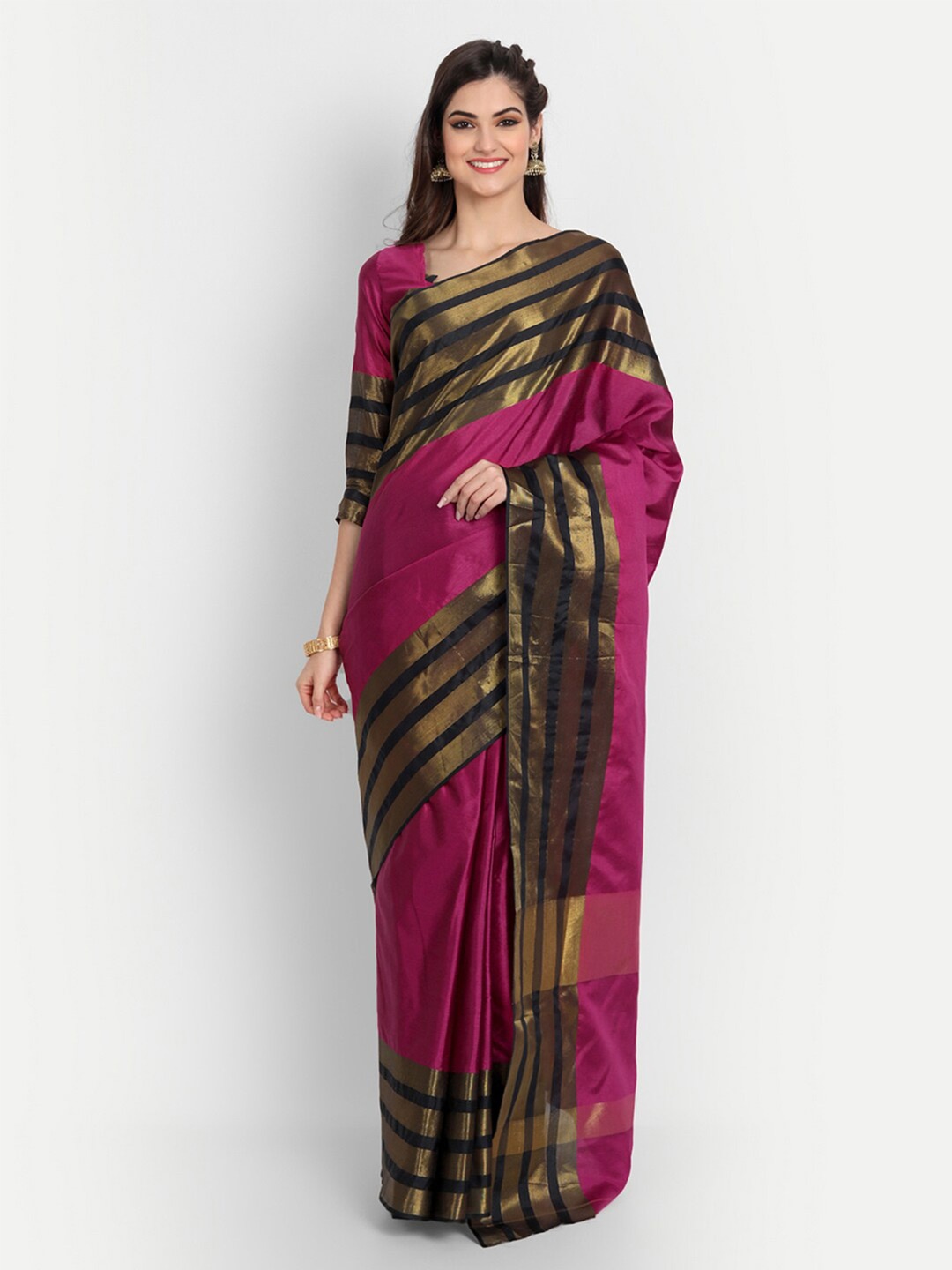 

BAPS Striped Zari Pure Cotton Kota Saree, Pink