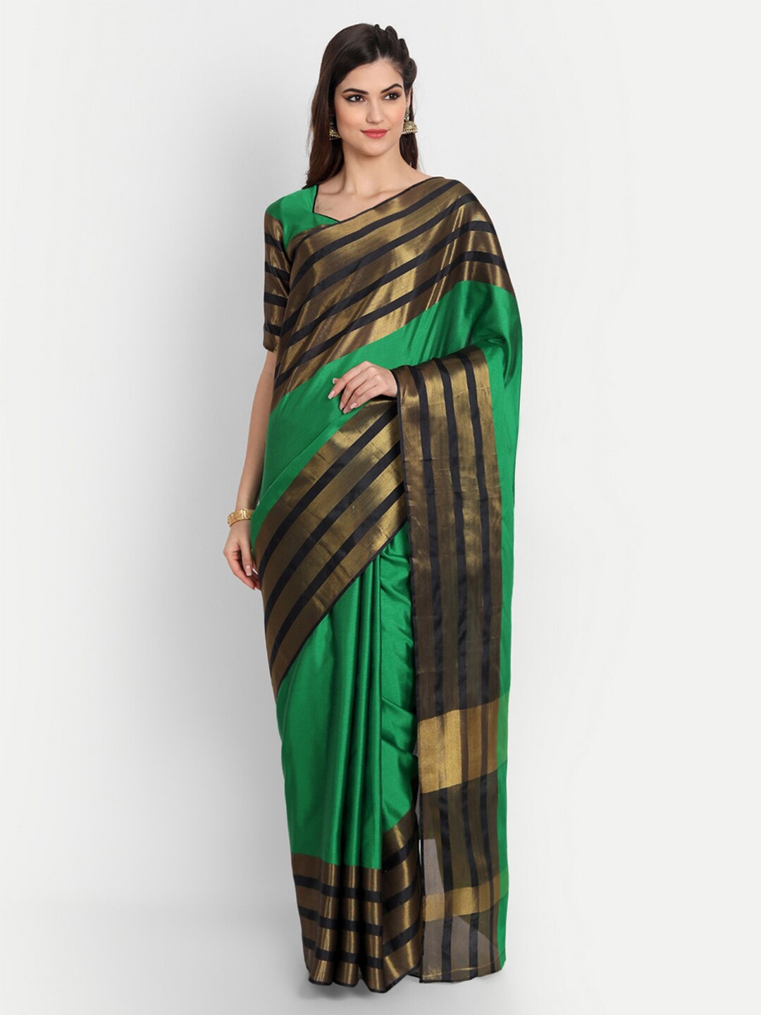 

BAPS Striped Zari Pure Cotton Kota Saree, Green