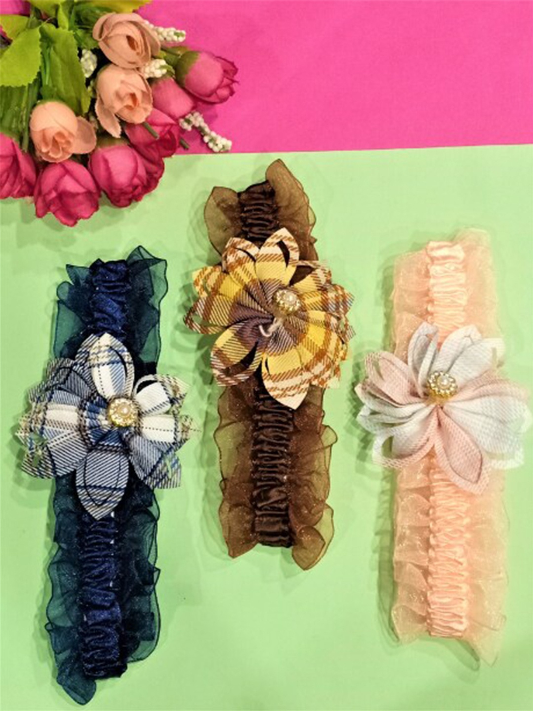 

FEMMIBELLA Girls Set of 3 Lace Hairband, Blue