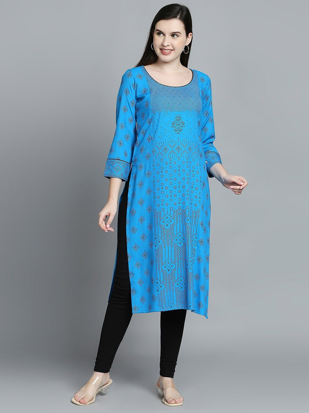 

True Shape Ethnic Motifs Printed Straight Maternity Kurta, Blue