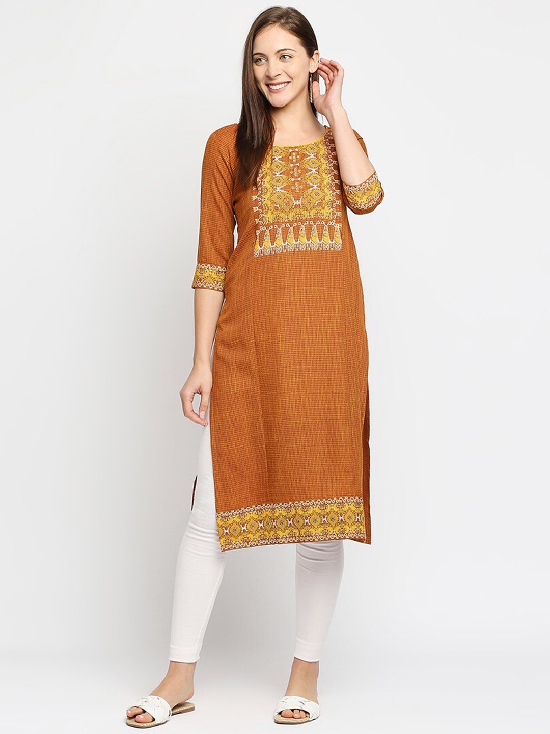 

True Shape Ethnic Motifs Printed Maternity Staright Kurta, Brown