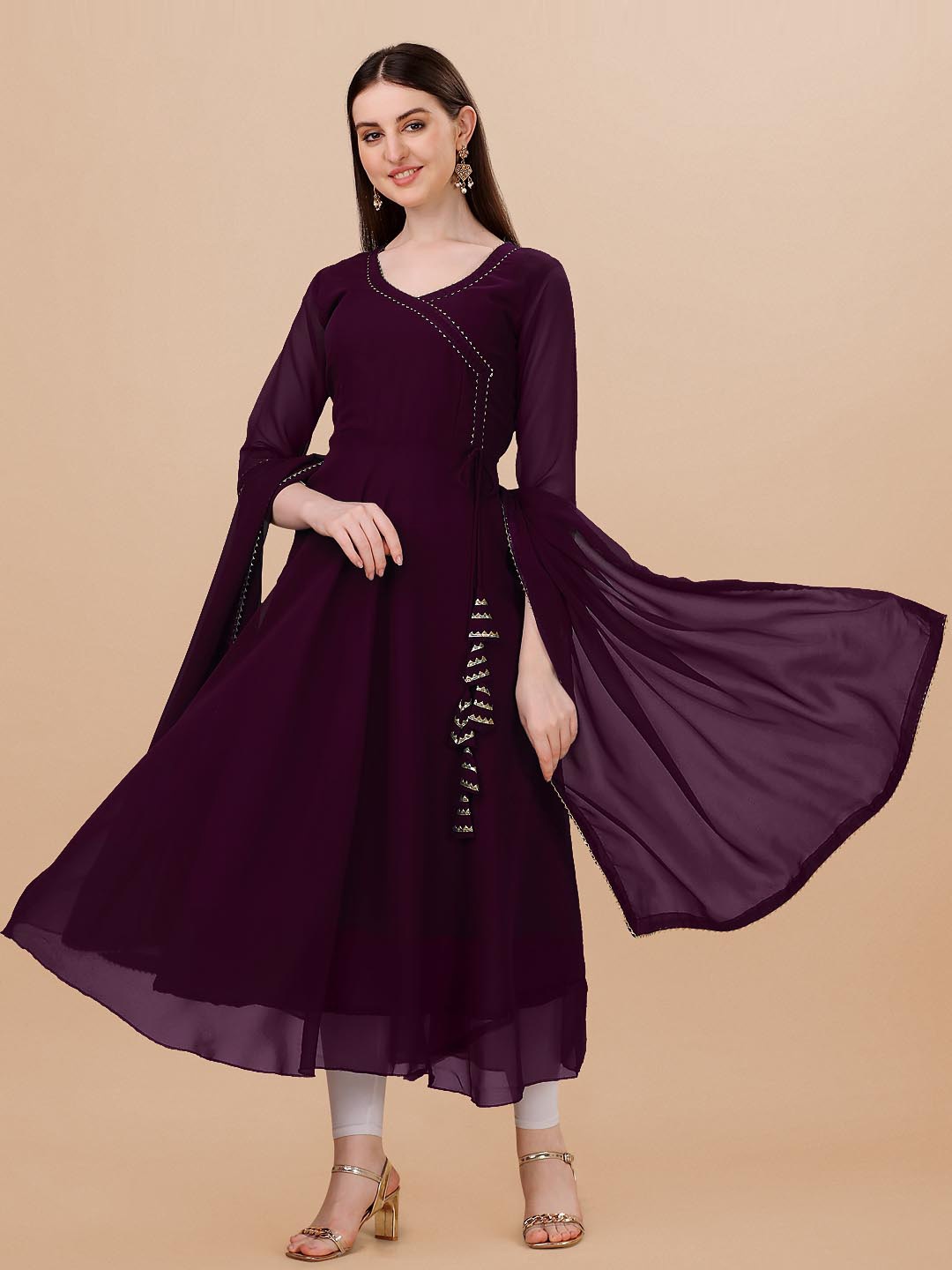 

Shree Ramkrishna Fab Georgette Anarkali Kurta With Attached Dupatta, Purple