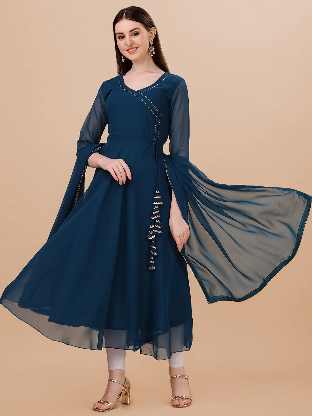 

Shree Ramkrishna Fab Georgette Anarkali Kurta With Attached Dupatta, Blue