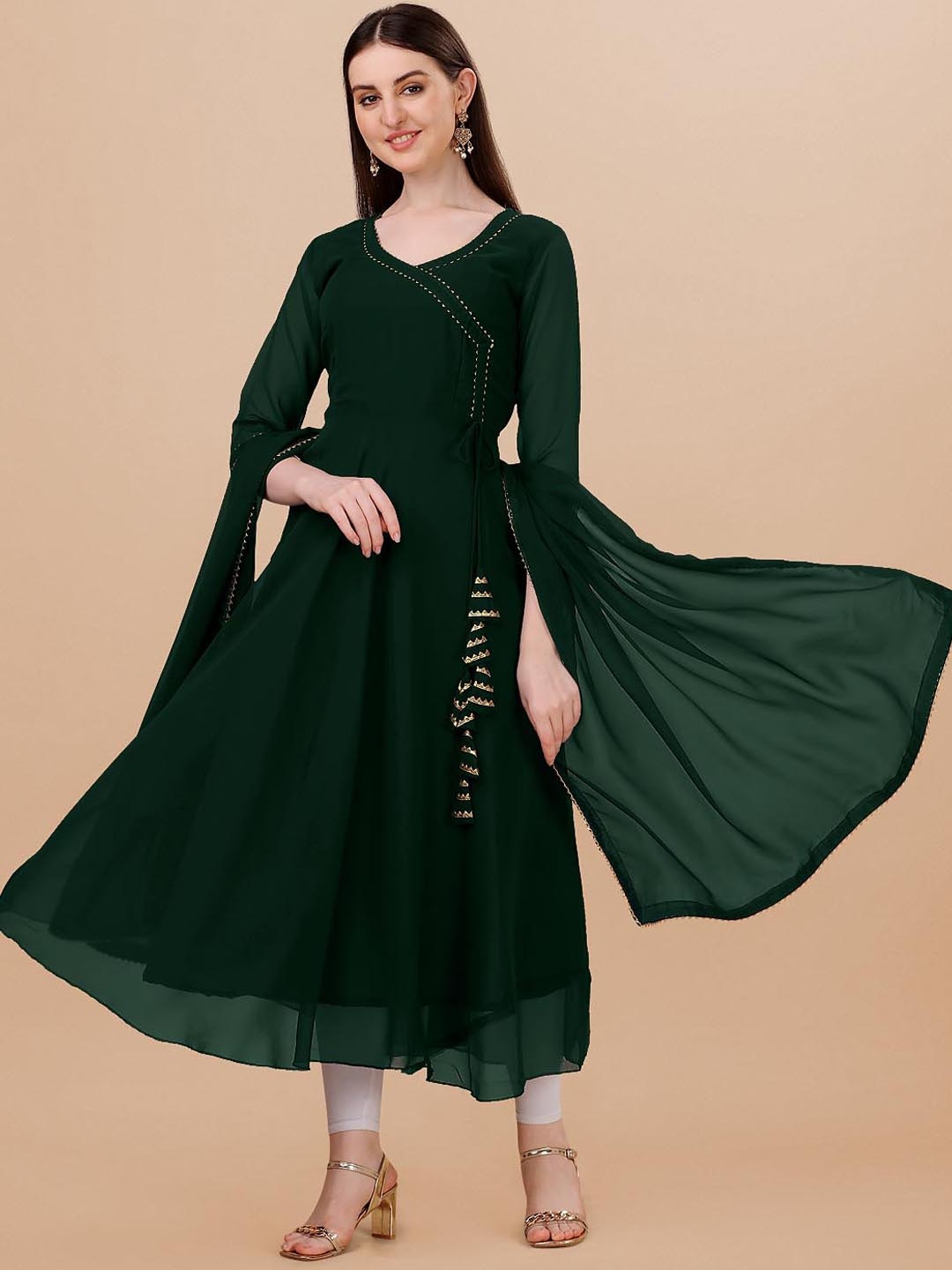 

Shree Ramkrishna Fab Georgette Anarkali Kurta With Attached Dupatta, Green