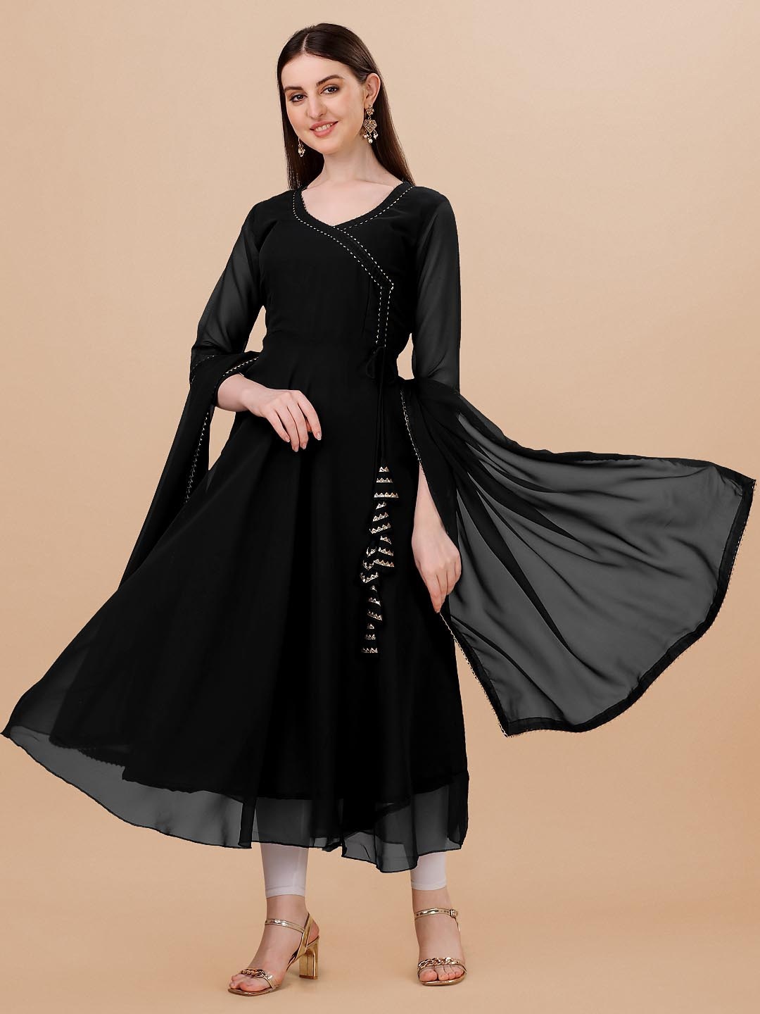 

Shree Ramkrishna Fab Georgette Anarkali Kurta With Attached Dupatta, Black