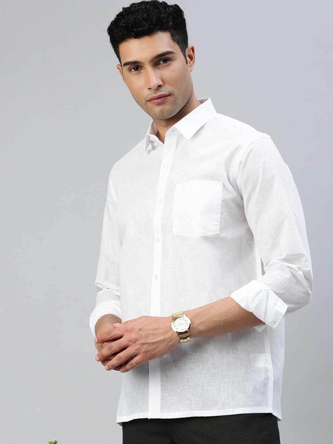 

Ramraj Regular Fit Shirt Collar Pure Cotton Casual Shirt, White