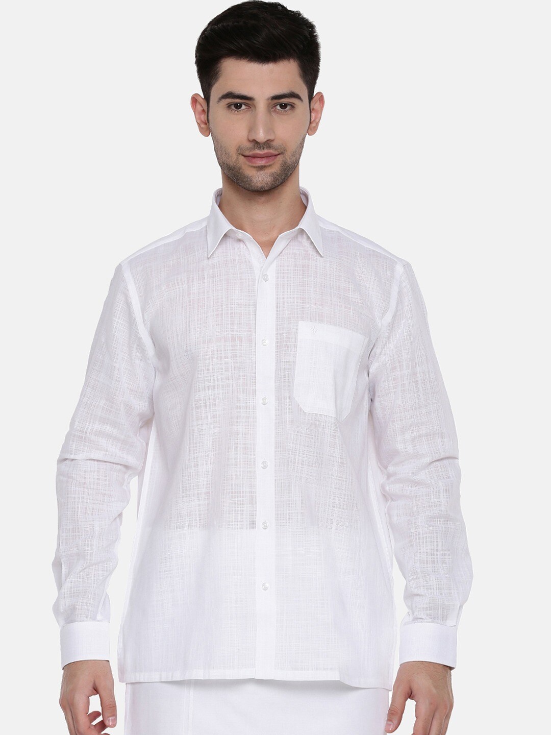 

Ramraj Semi Sheer Pure Cotton Casual Shirt, White