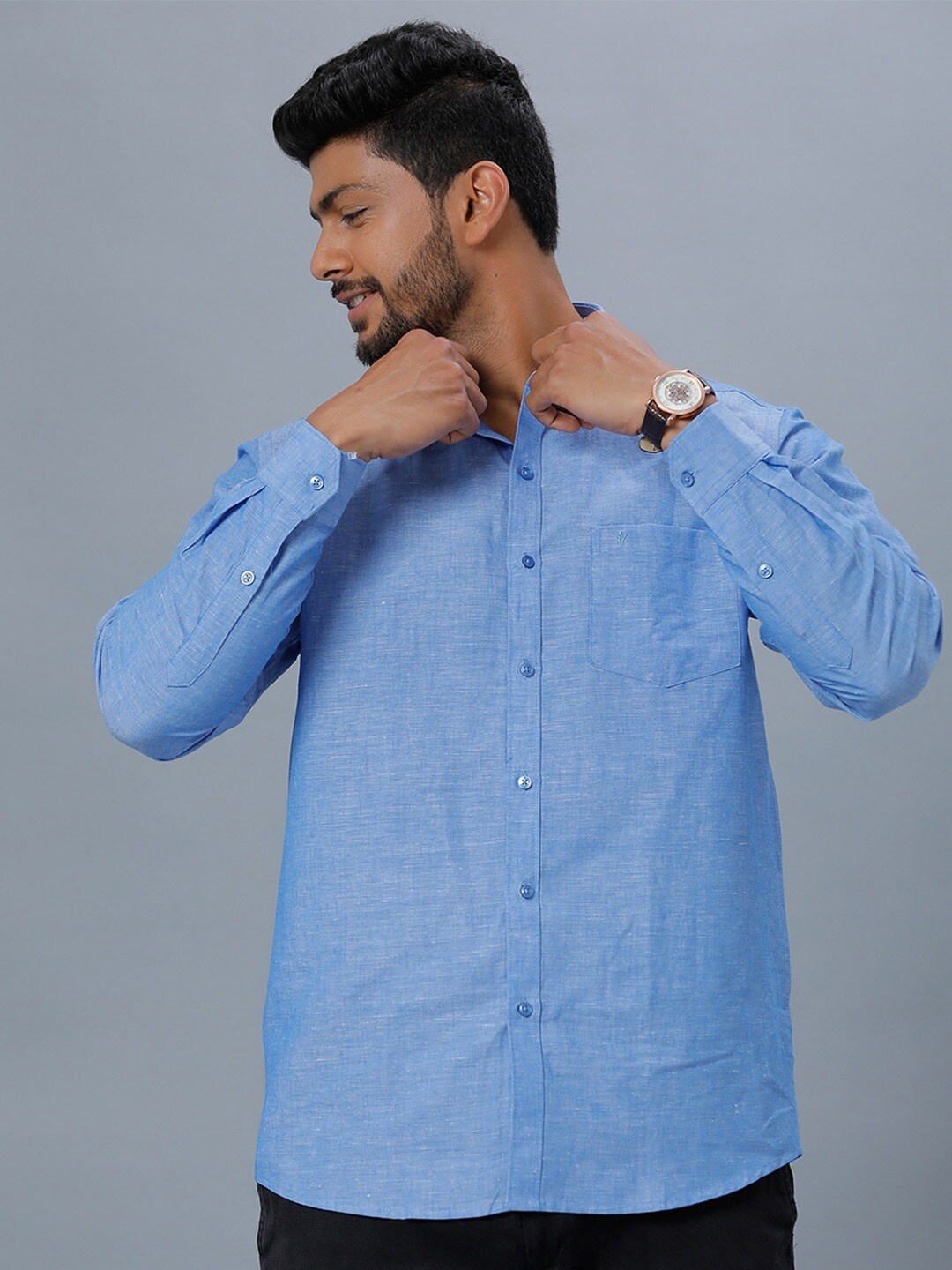 

Ramraj Opaque Pure Cotton Casual Shirt, Blue