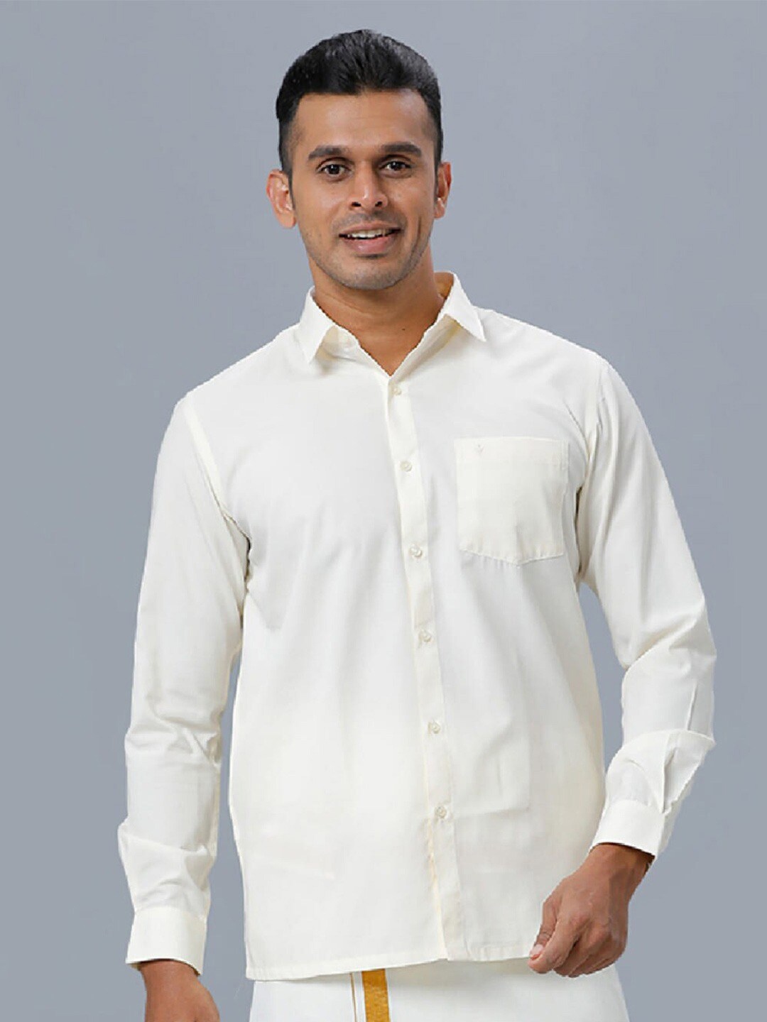 

Ramraj Opaque Pure Cotton Casual Shirt, Cream