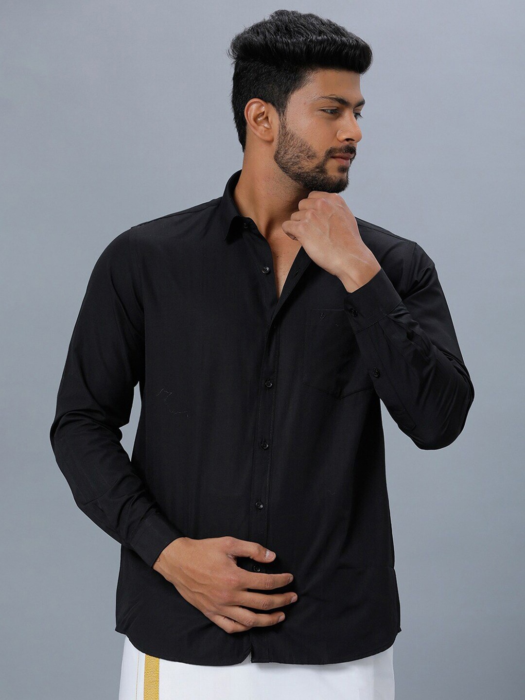 

Ramraj Opaque Pure Cotton Casual Shirt, Black