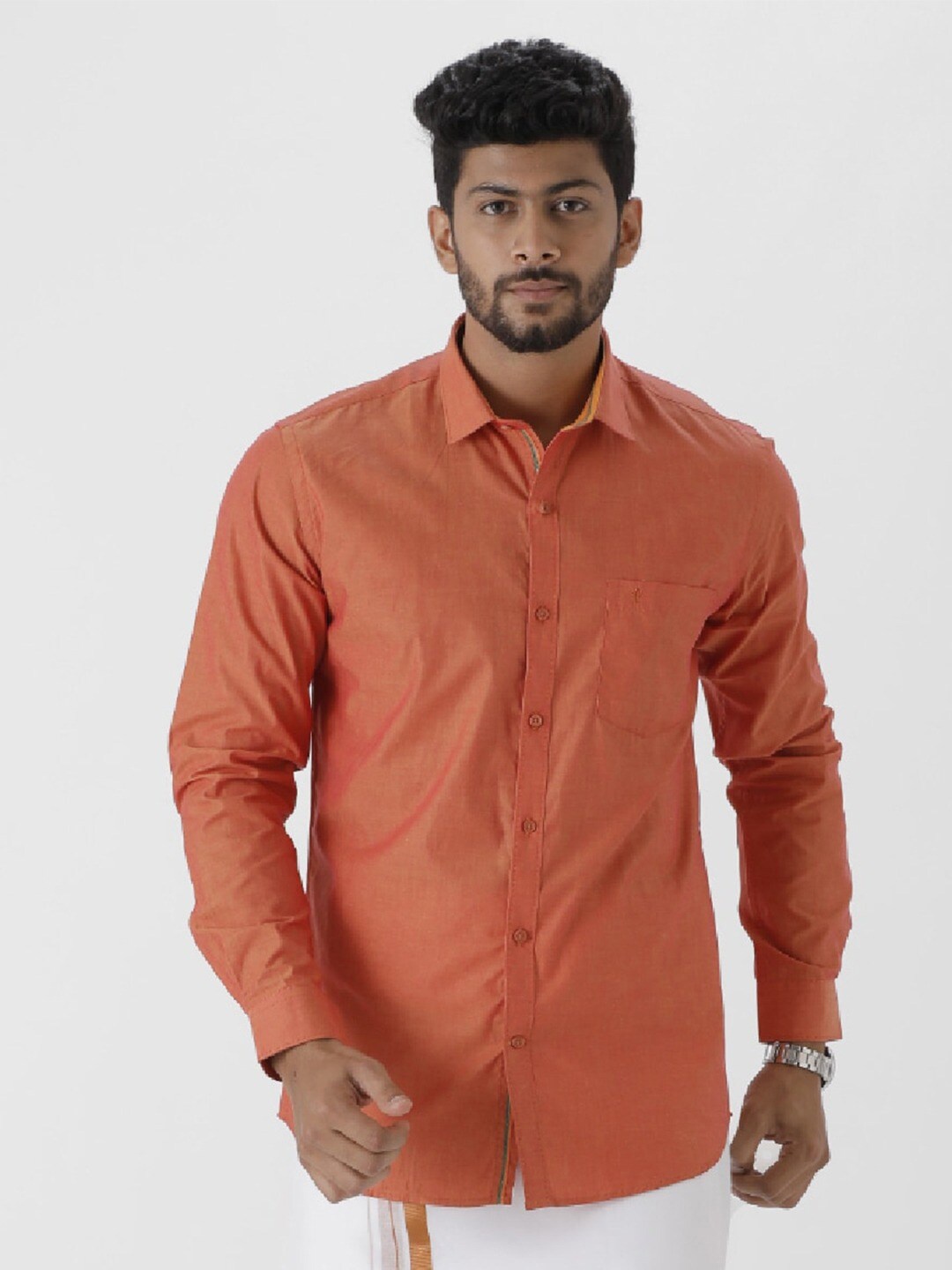 

Ramraj Opaque Pure Cotton Casual Shirt, Orange