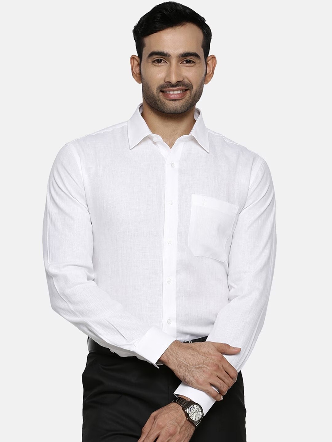 

Ramraj Pure Linen Opaque Formal Shirt, White