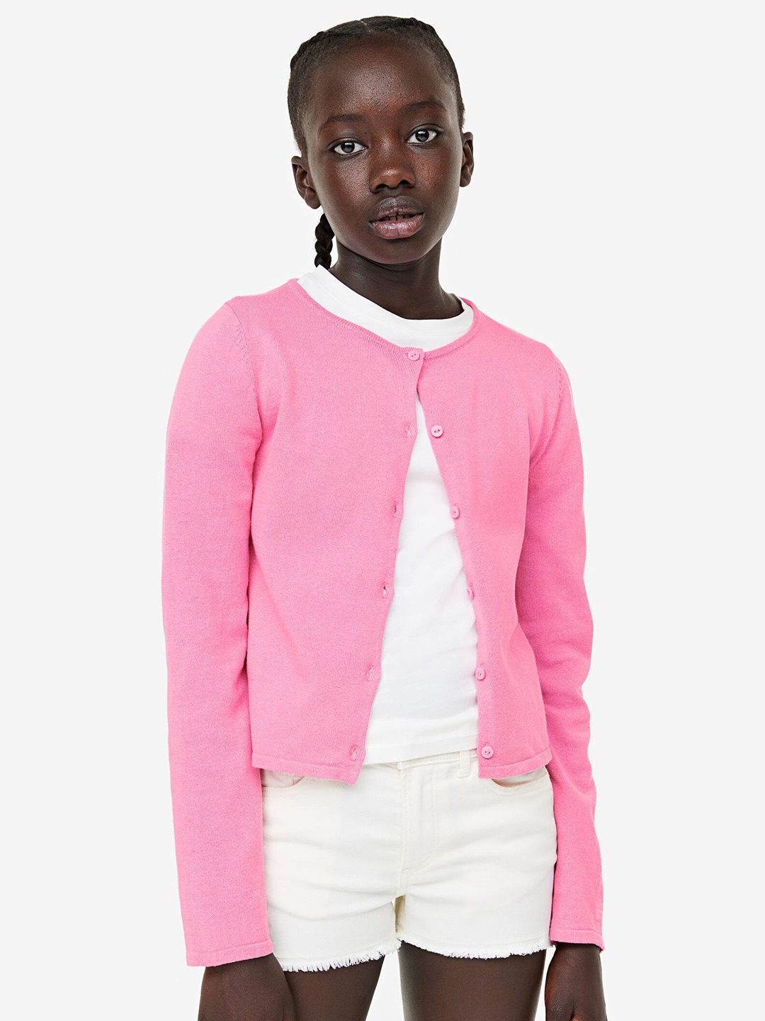 

H&M Girls Fine-Knit Pure Cotton Cardigan, Pink