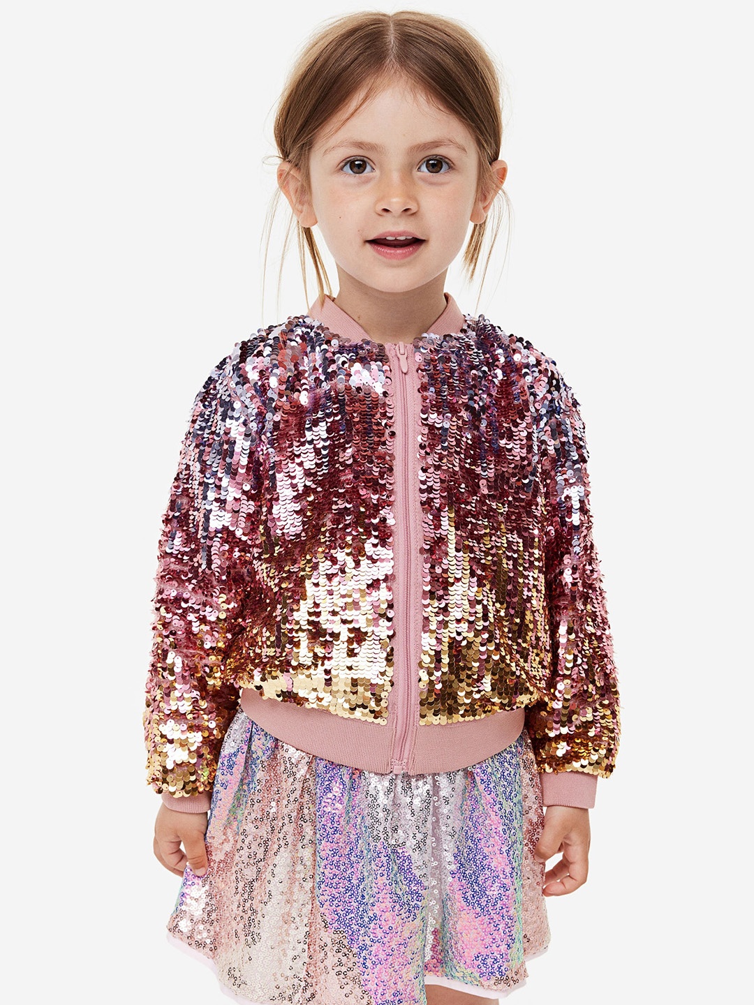 

H&M Girls Sequined Bomber Jacket, Pink