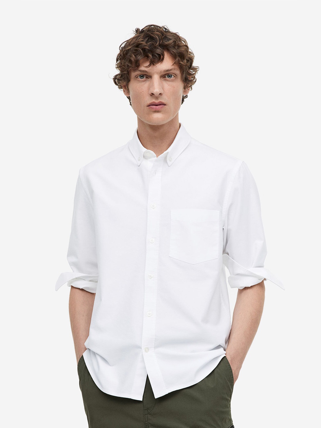 

H&M Men Regular Fit Cotton Oxford Shirt, White