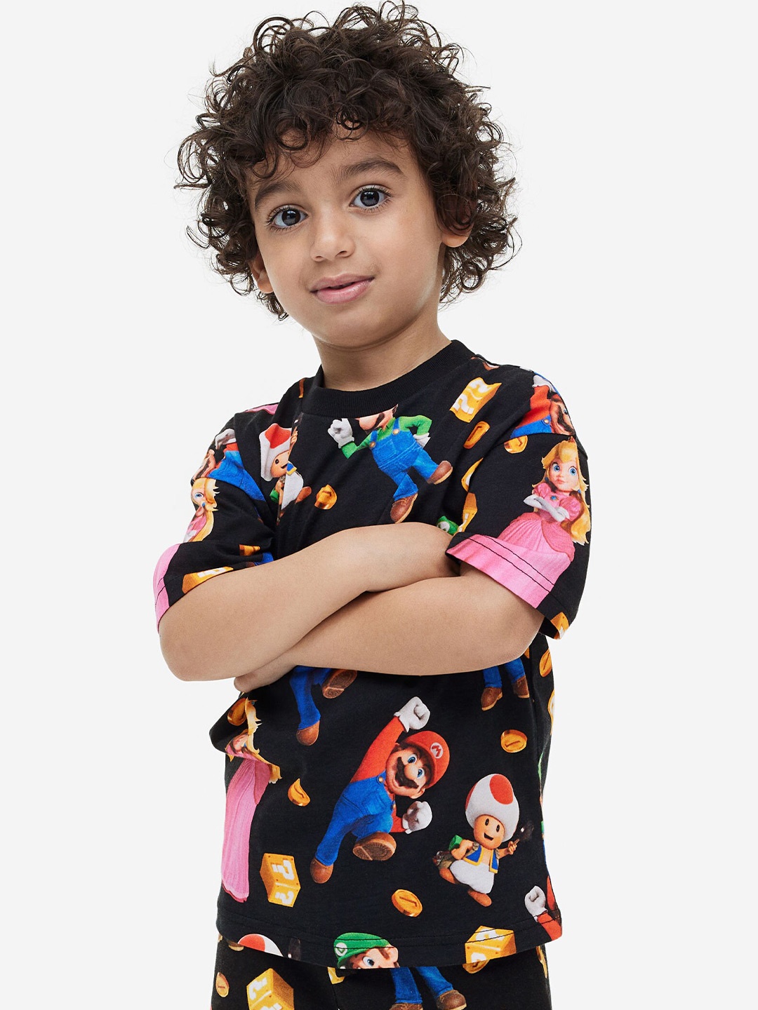 

H&M Boys Printed Pure Cotton T-shirt, Black