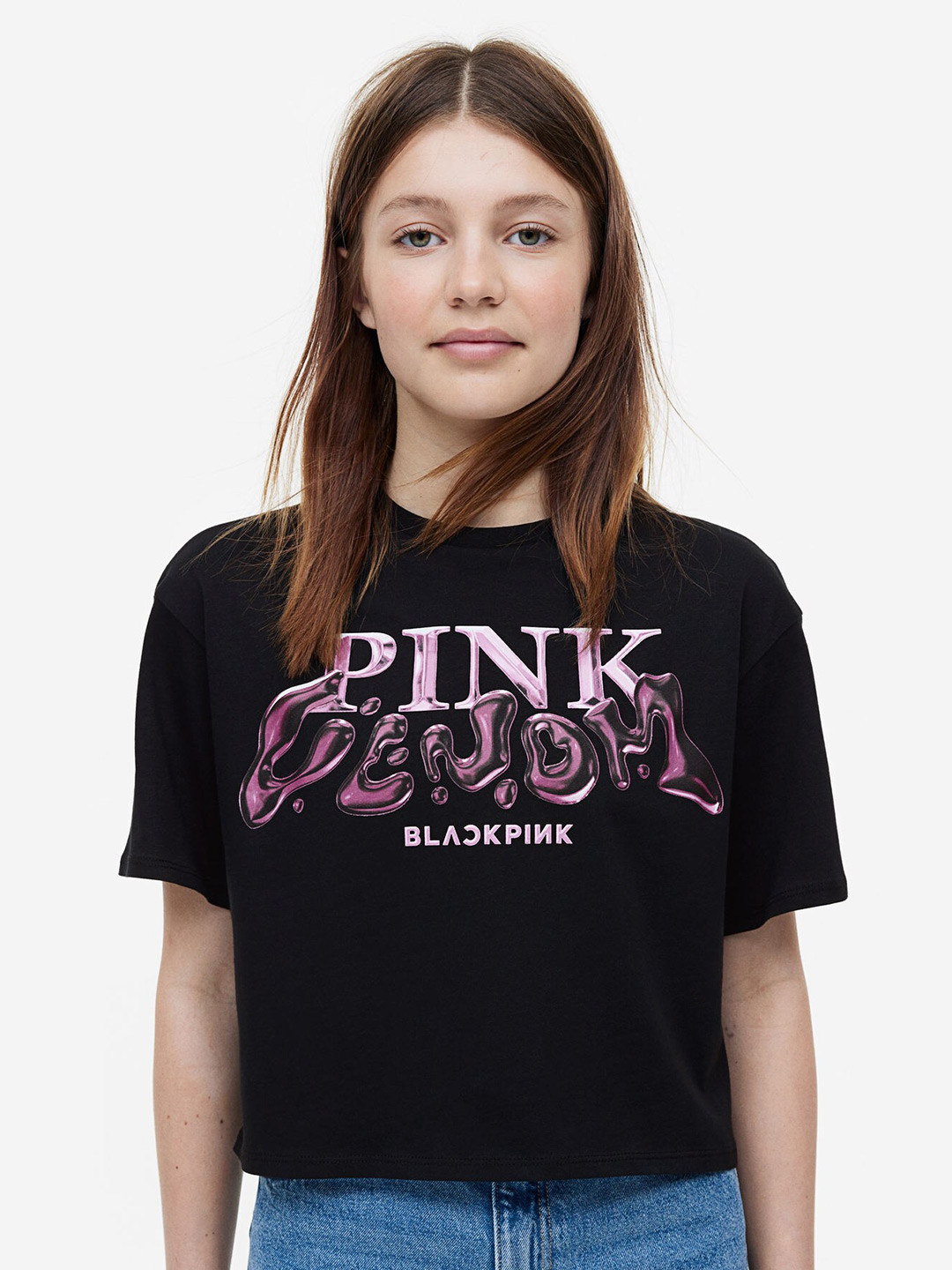 

H&M Girls Oversized Printed Pure Cotton T-shirt, Black