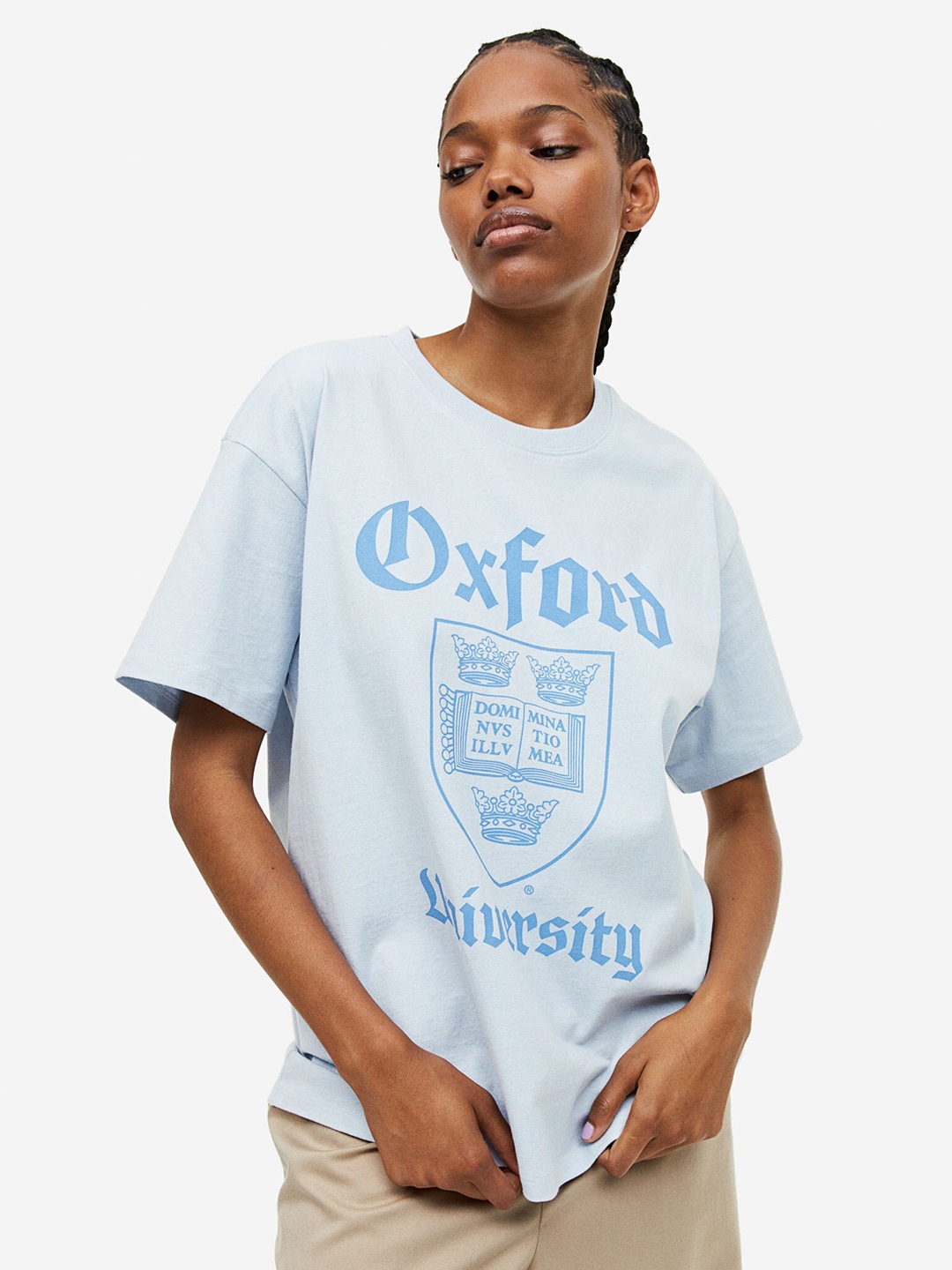 

H&M Oversized Printed Pure Cotton T-shirt, Blue