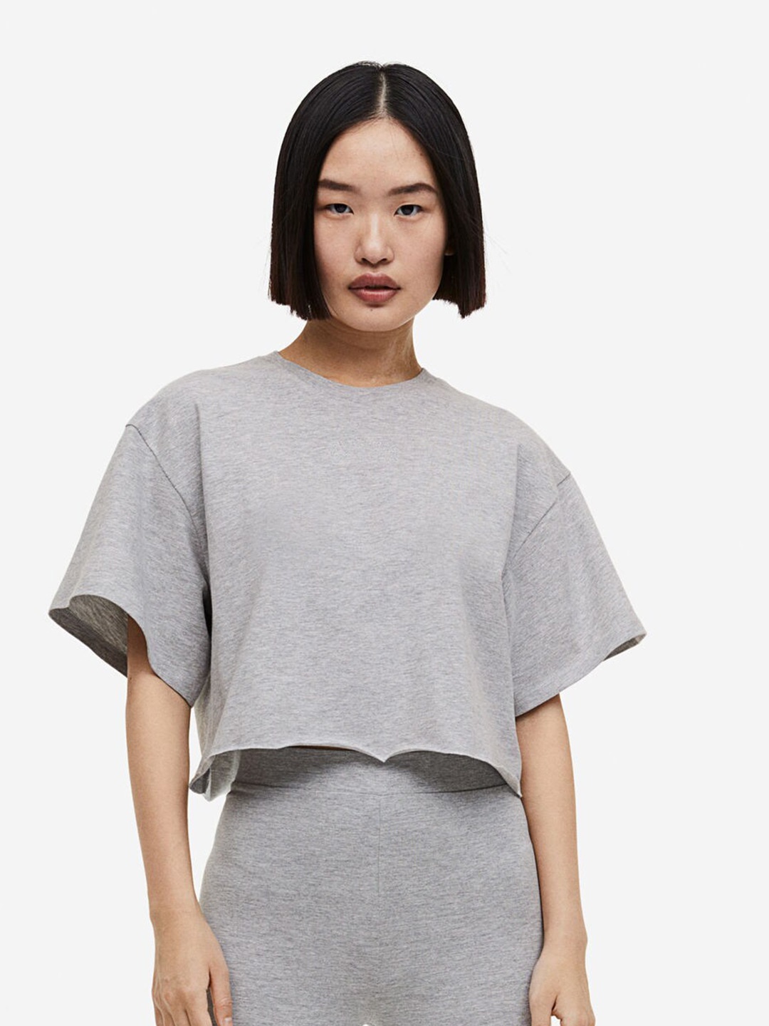 

H&M Boxy-Style Embroidered T-shirt, Grey