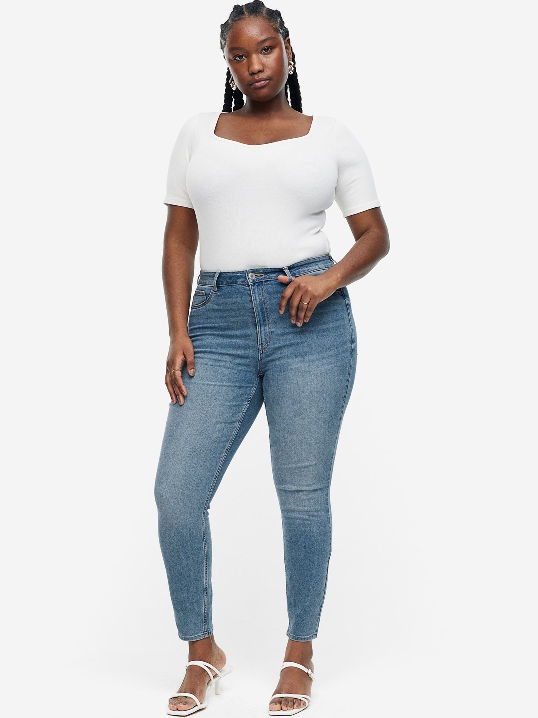 

H&M Women Curvy Fit Ultra High Ankle Jeggings, Blue