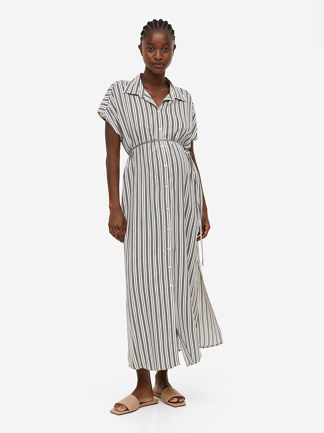 

H&M MAMA Tie-Belt Shirt Dress, White