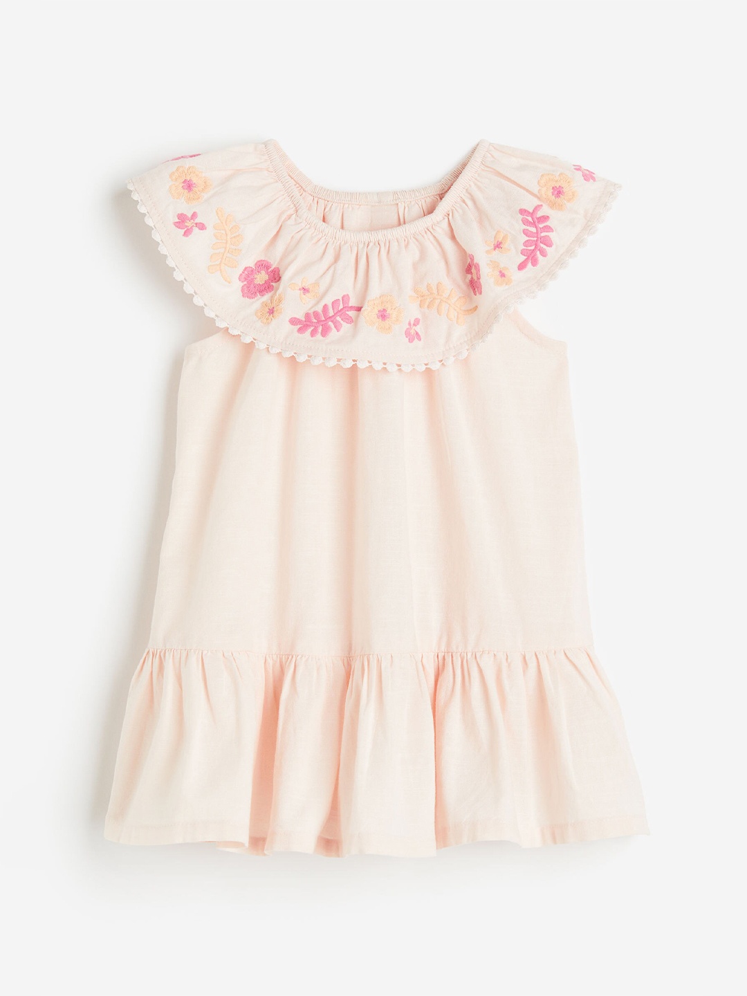 

H&M Infant Girls Pure Cotton Flounce-Trimmed Dress, Pink