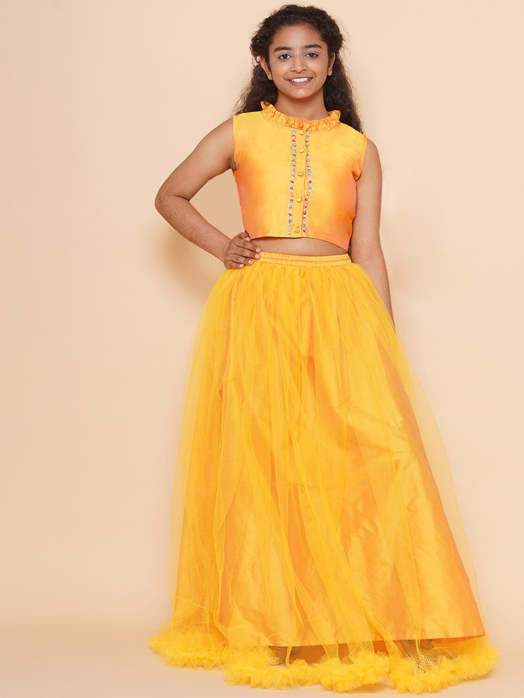 

Modish Couture Girls Ready to Wear Lehenga & Blouse With Net Jacket, Yellow