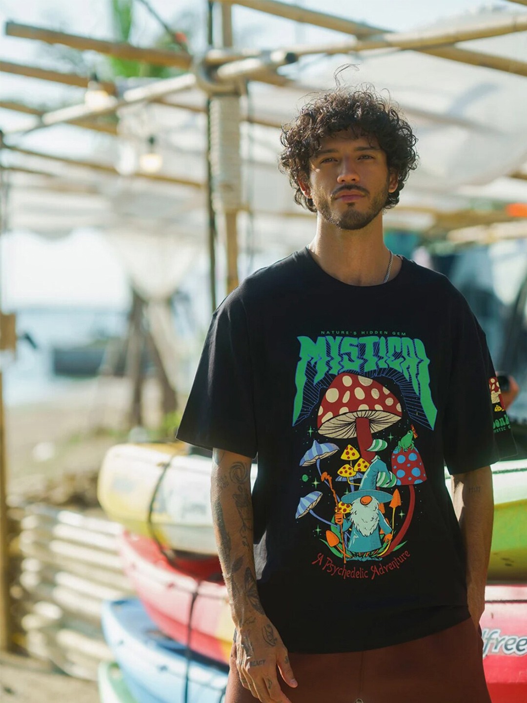 

Bonkers Corner Black Graphic Printed Oversized Cotton Casual T-Shirt