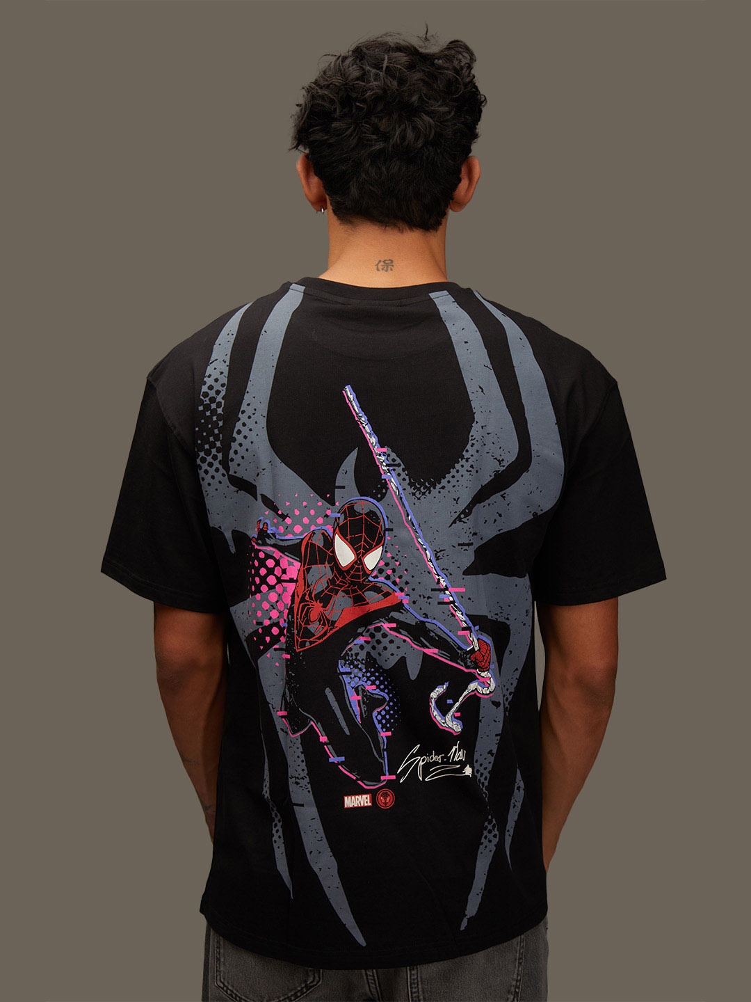

Bonkers Corner Black Spider Man Graphic Printed Oversized Cotton T-Shirt