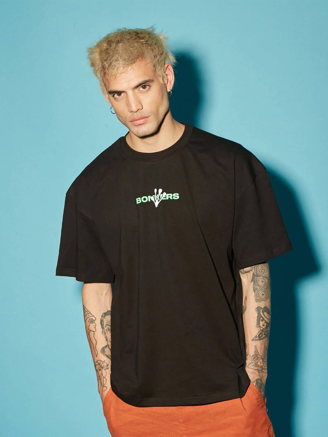 

Bonkers Corner Black Typography Printed Oversized Cotton Casual T-Shirt