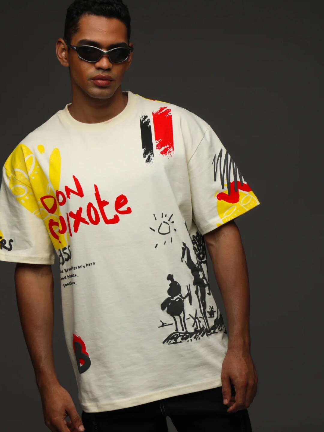 

Bonkers Corner Off White Graphic Printed Oversized Cotton Casual T-Shirt