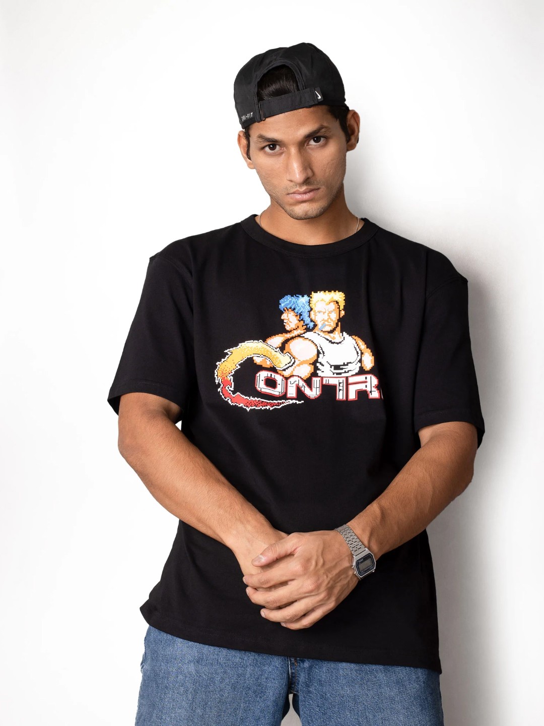 

Bonkers Corner Black Graphic Printed Drop Shoulder Sleeves Cotton Oversized T-shirt