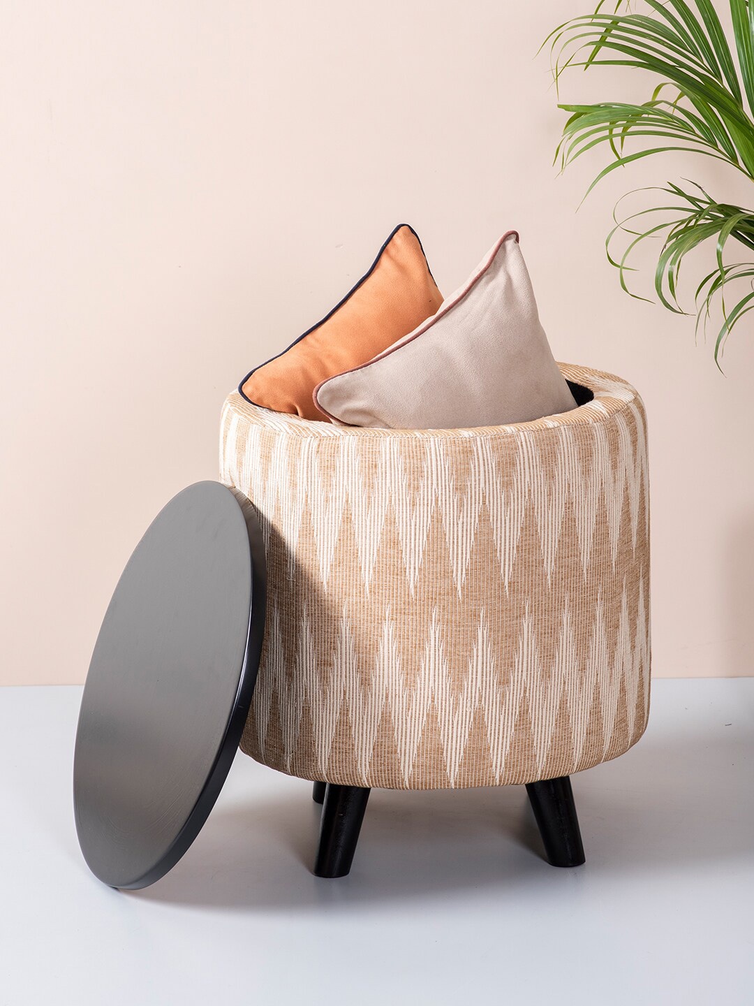 

nestroots Brown & Beige Self-designed Round Shape Multi-Purpose Sitting Stool Ottoman