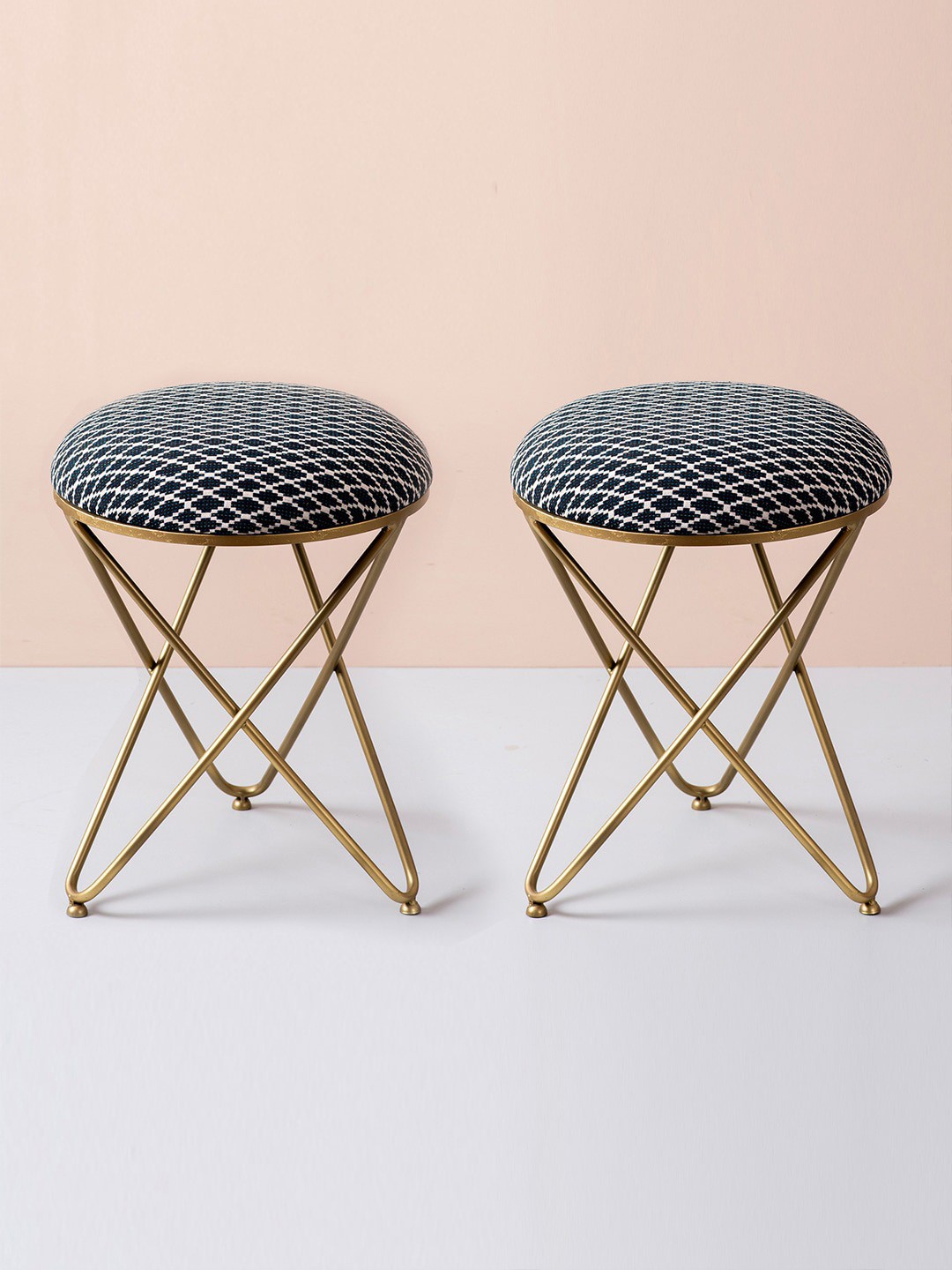 

nestroots Black & White 2 Pieces Printed Ottomans