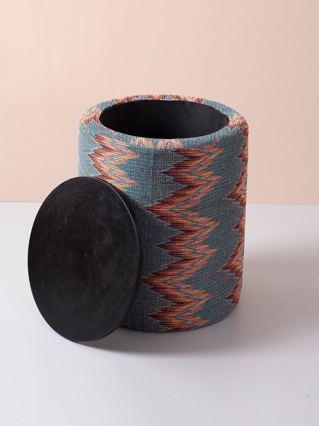 

nestroots Blue & Brown Self-designed Cylinder Shape Storage Ottoman