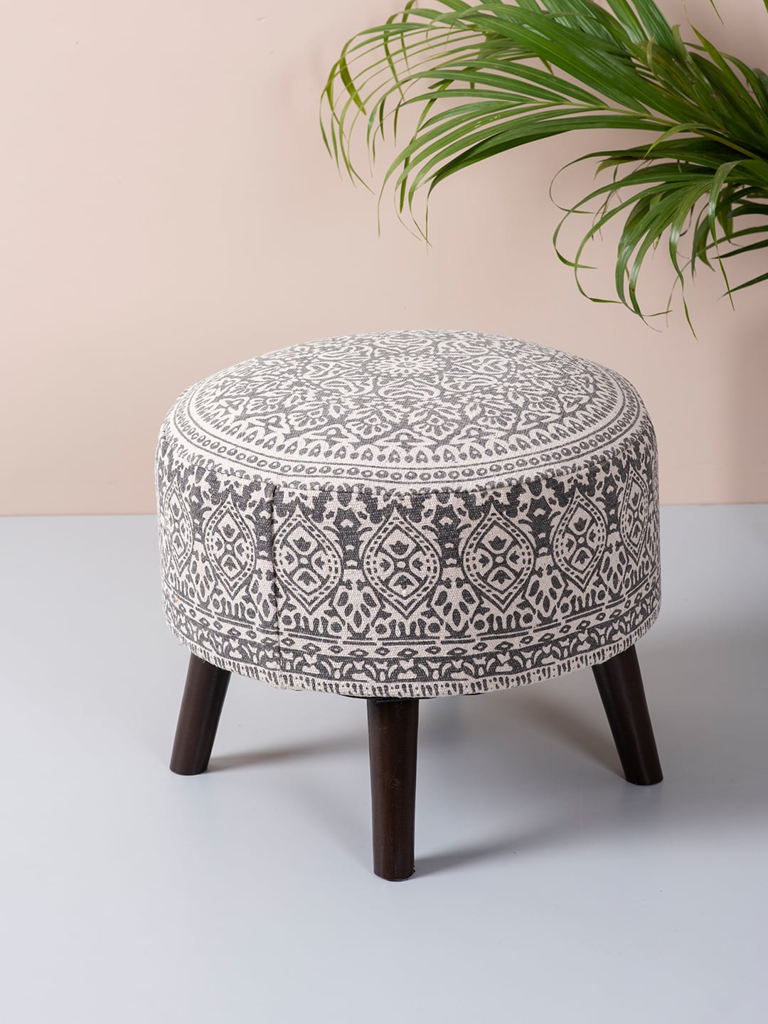 

nestroots Grey Self-designed Round Shape Wooden Storage Ottoman