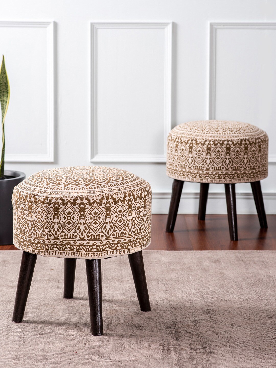 

nestroots Yellow 2 Pieces Printed Round Shaped Ottoman