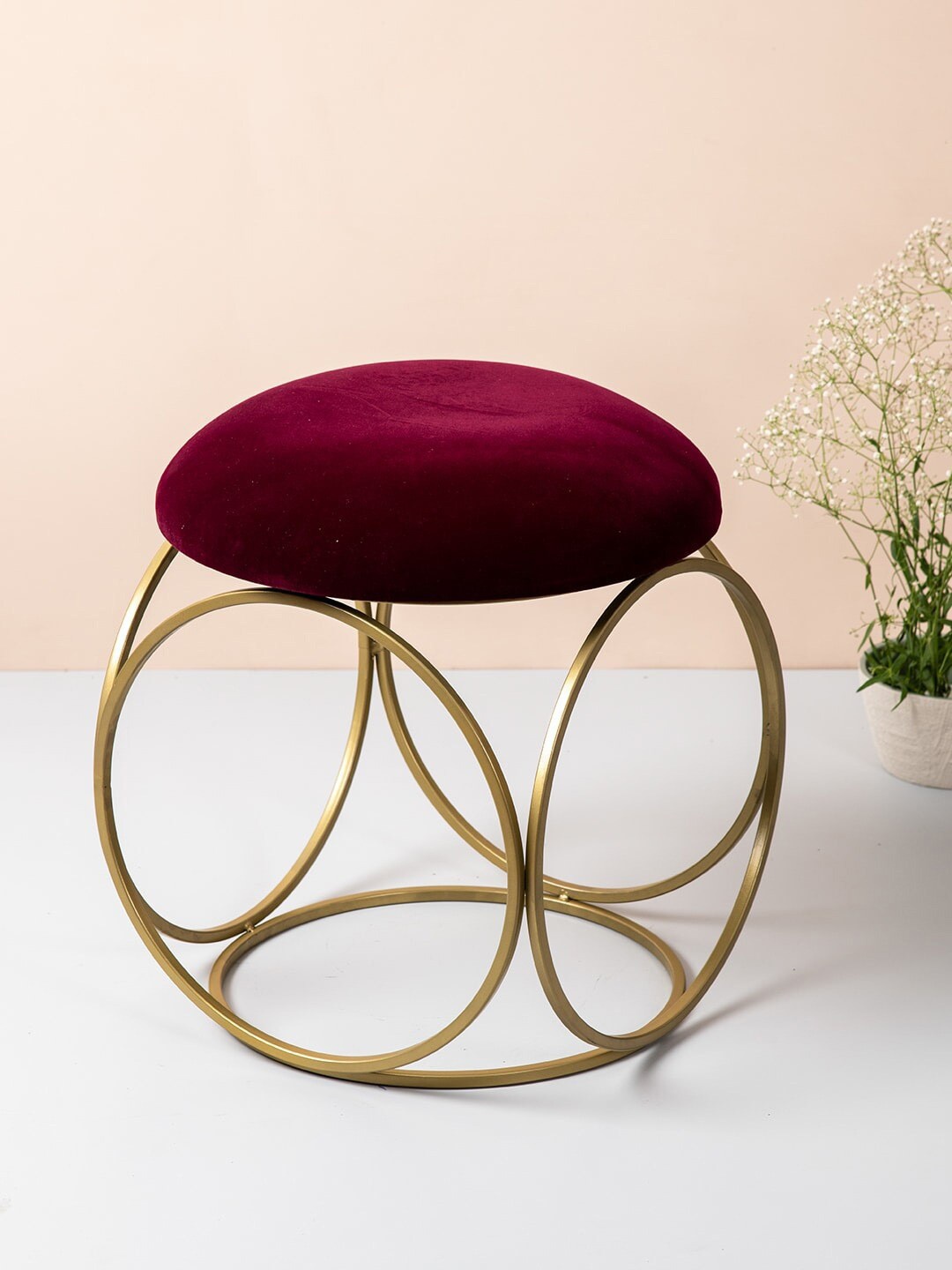 

nestroots Maroon & Beige Round Shaped Ottomans