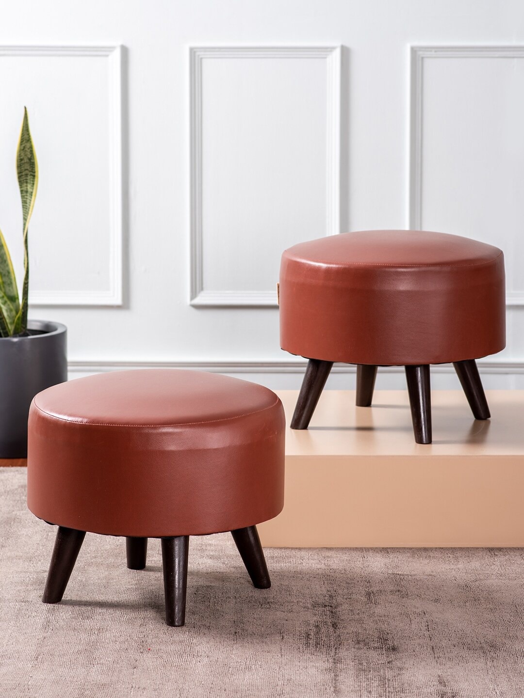 

nestroots 2-Pcs Brown Wooden Ottomans