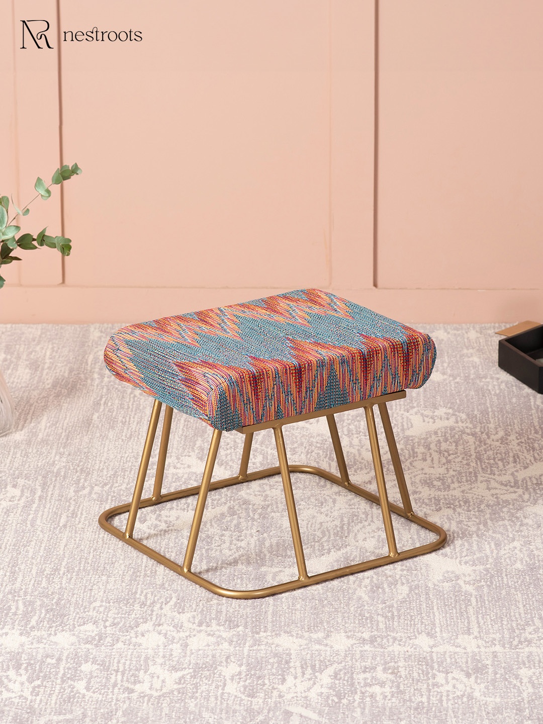 

nestroots Blue & Pink Printed Rectangle Shaped Ottoman