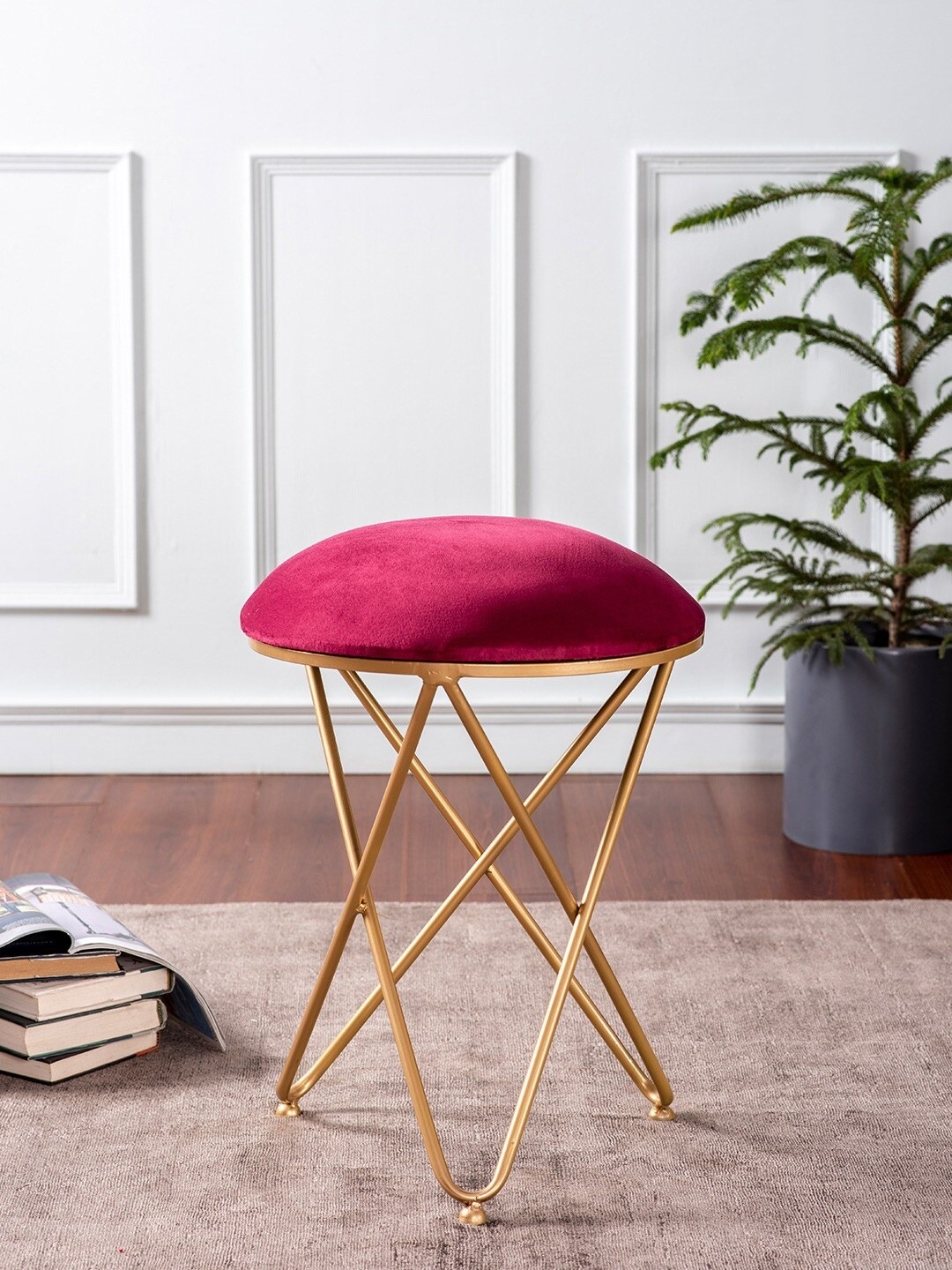 

nestroots Golden & Pink Solid Metal Ottoman, Gold