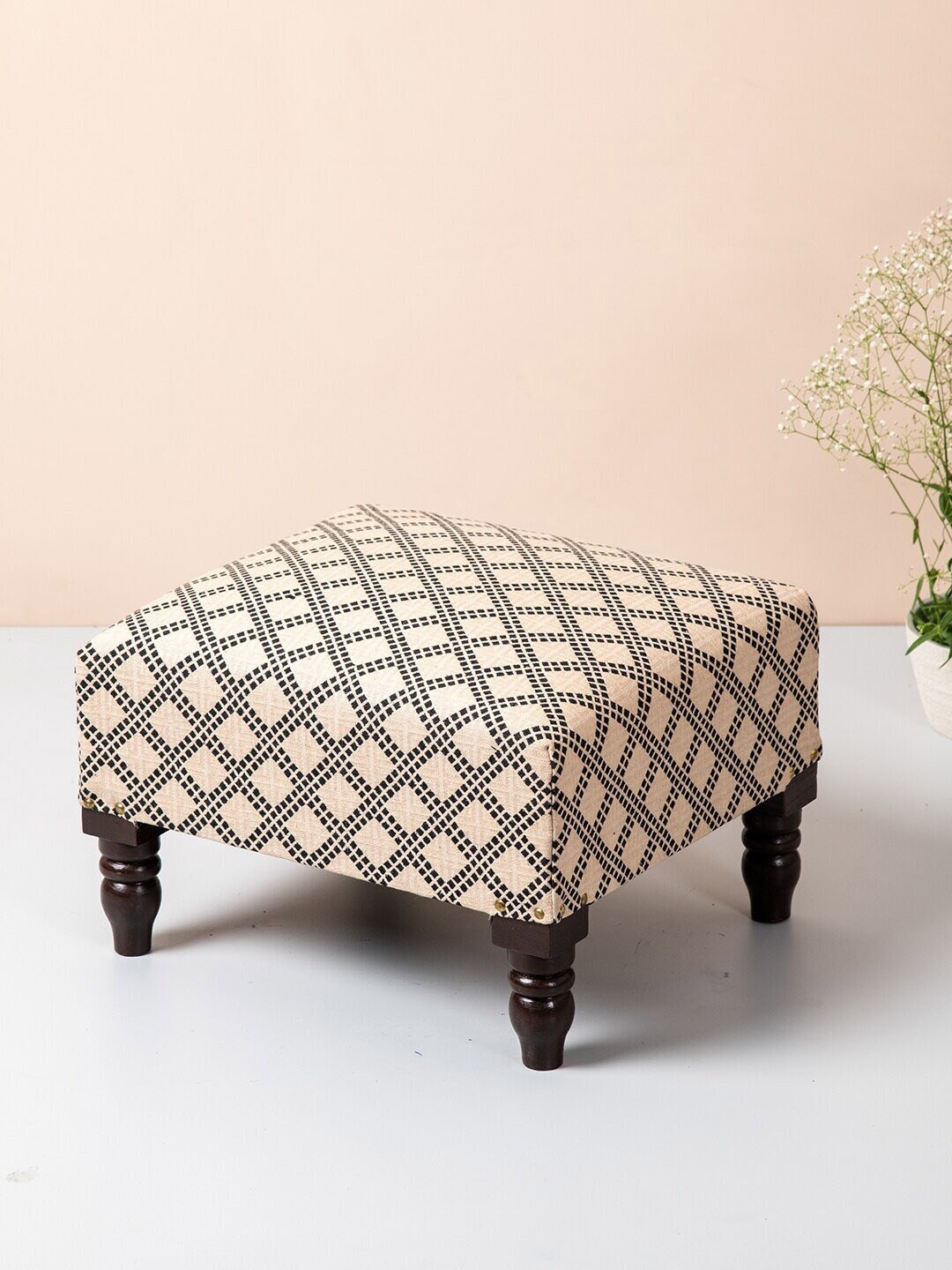 

nestroots Beige & Black Cotton Printed Square Shaped Ottoman