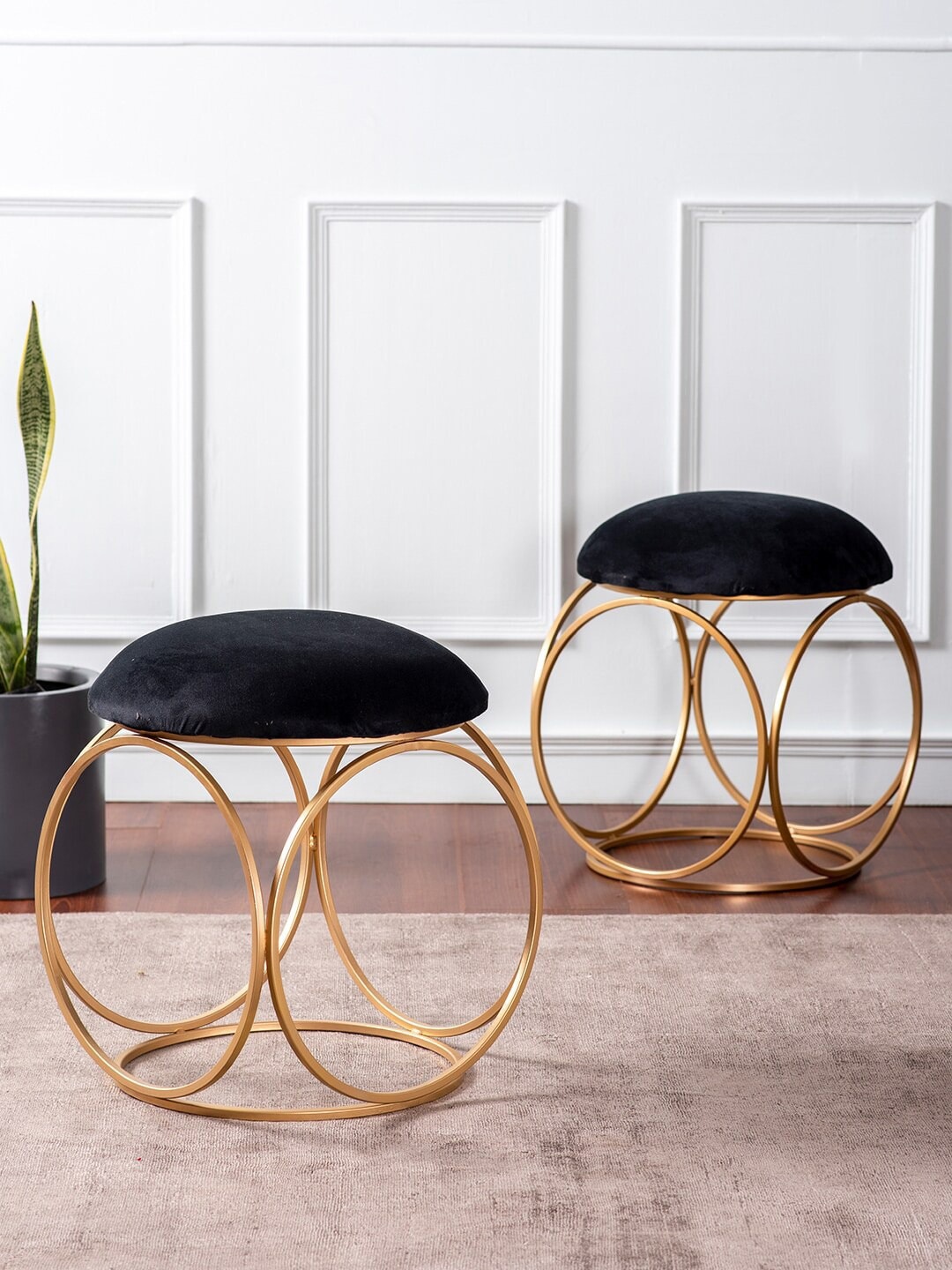

nestroots Gold Toned & Black 2 Pieces Metal Ottomans