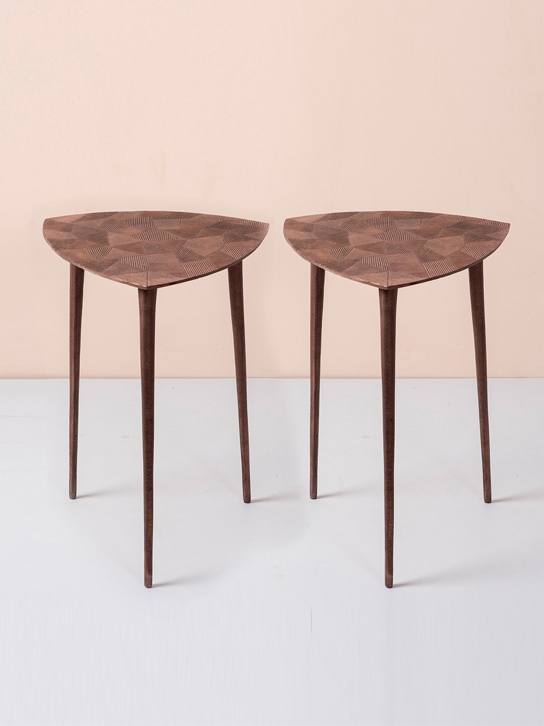 

nestroots Copper-Toned 2 Pieces Triangle Designer Aluminium Side Table for Living Room