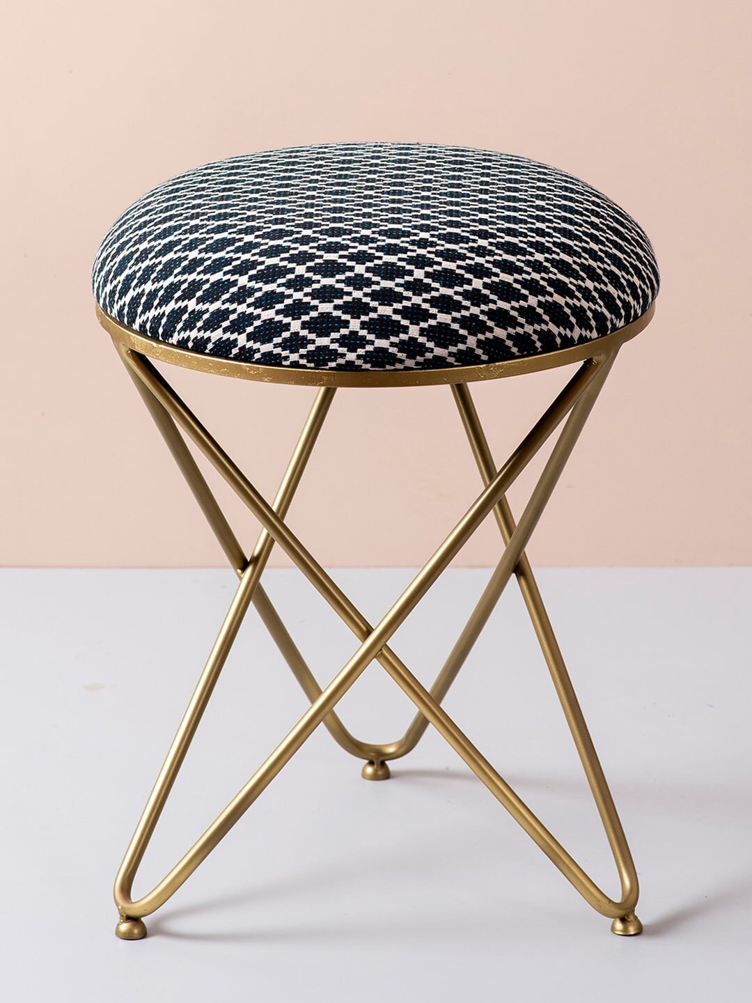 

nestroots Black & White Self-Designed Cotton Round Cross Leg Shape Sitting Wide Ottoman