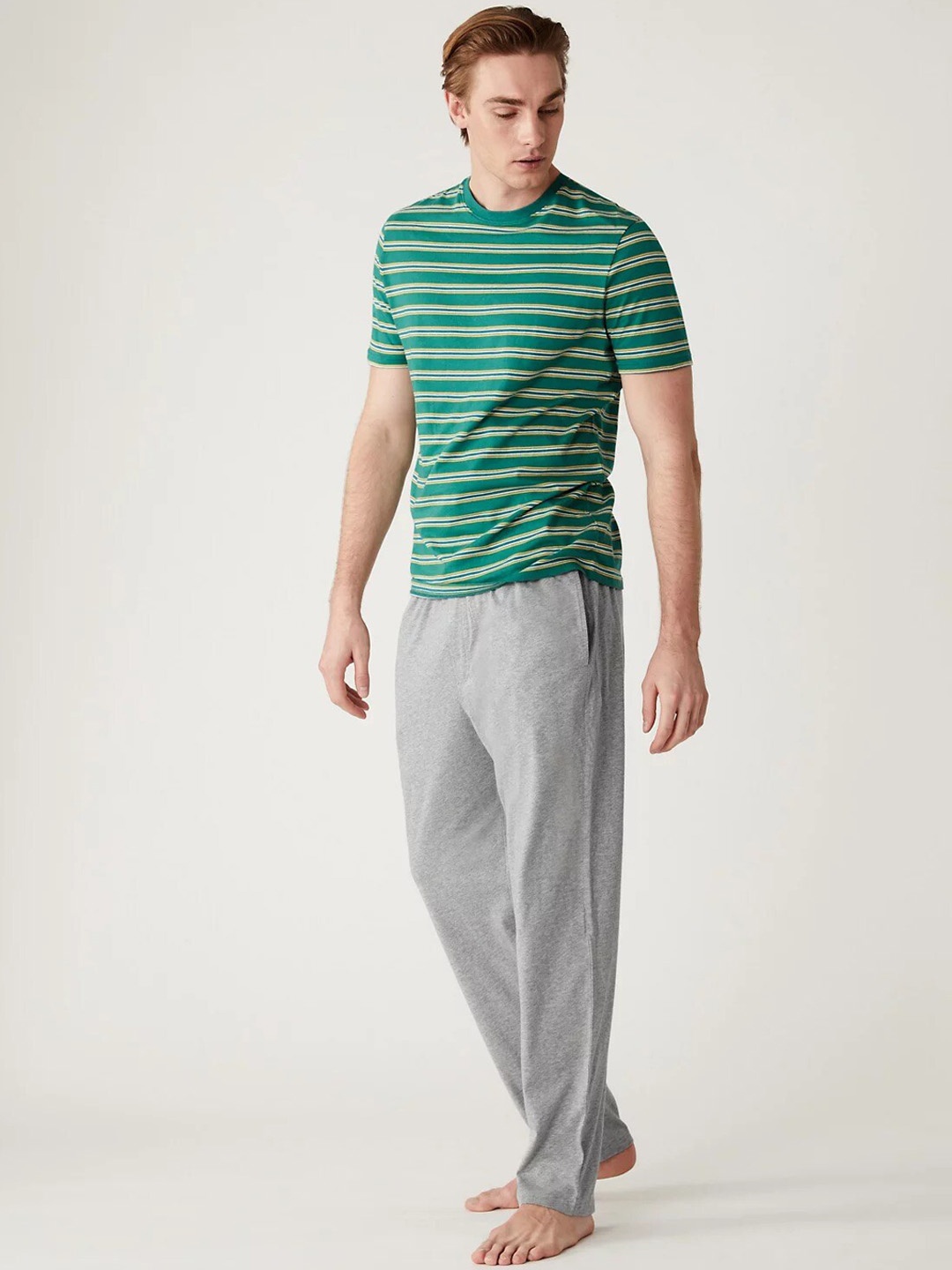 

Marks & Spencer Striped Pure Cotton Night suit, Green